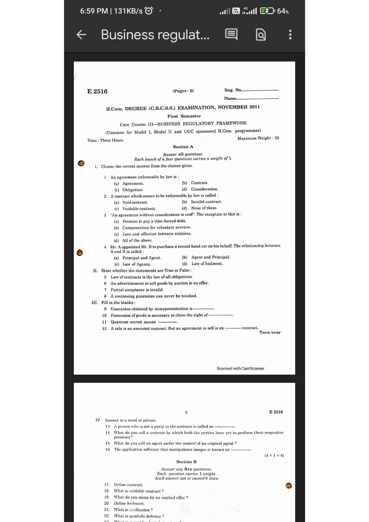 2011 BRF - Question Paper - B.com Finance And Taxition - Studocu