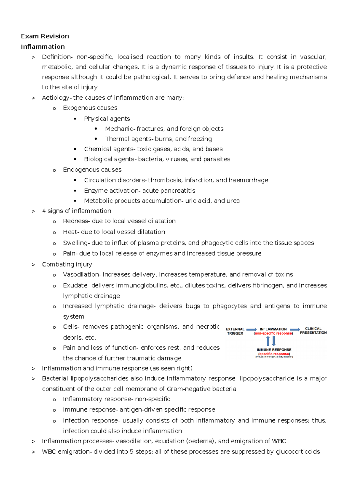 Exam Revision Lecture Notes - Exam Revision Inflammation Definition ...