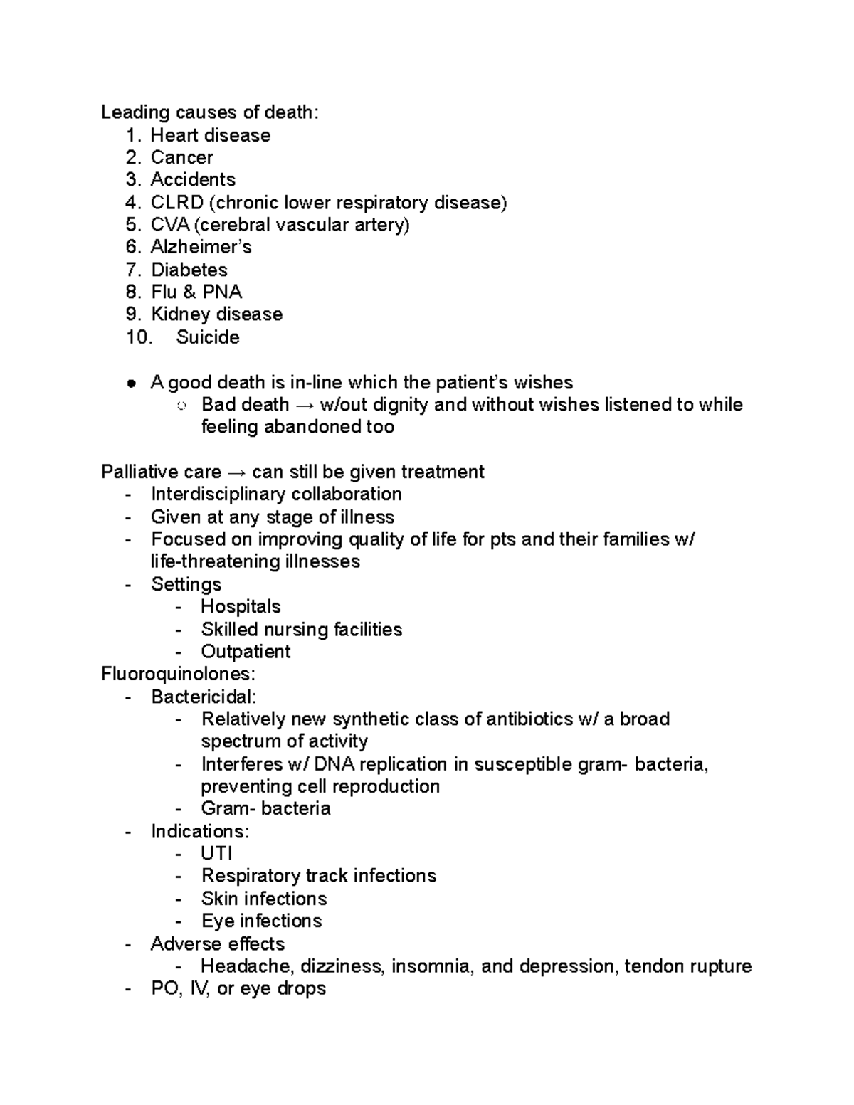 Week 2 End of Life Care.docx - Leading causes of death: 1. Heart ...