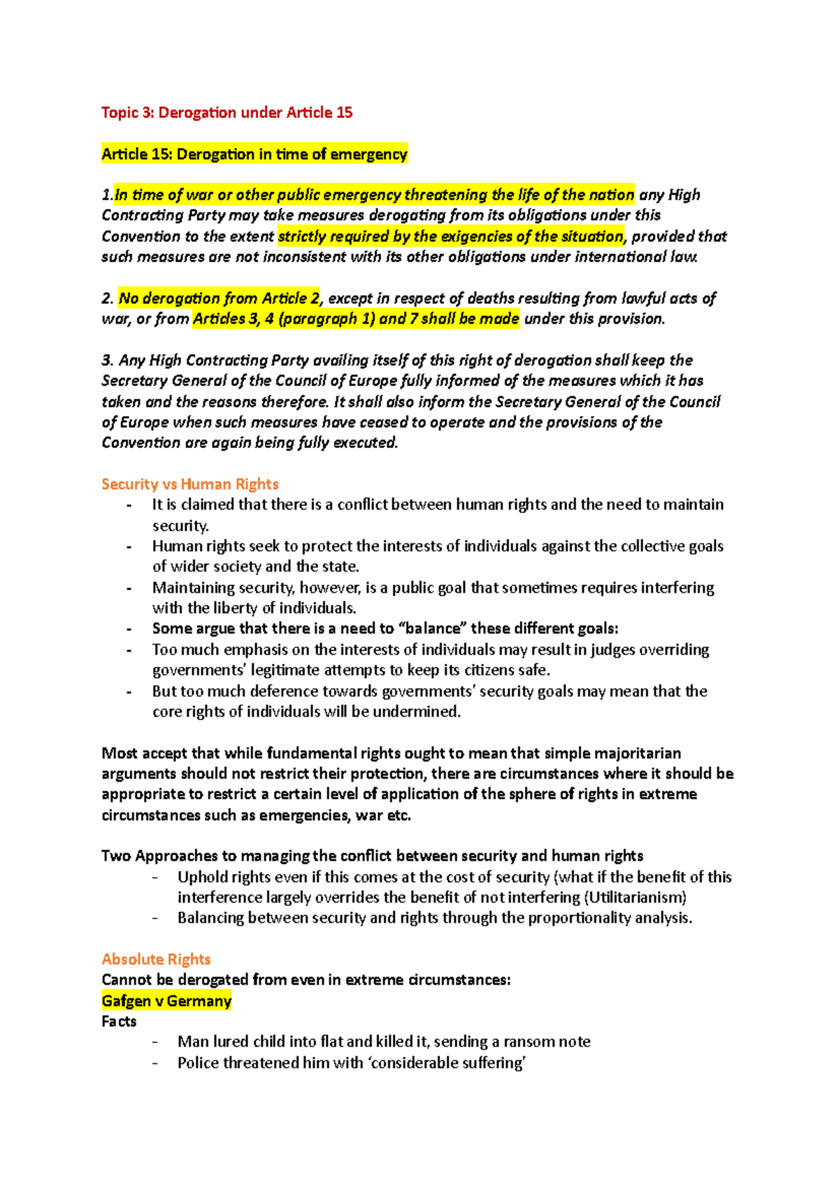 Topic 3- Derogation under Article 15 - 2. No derogation from Article 2 ...