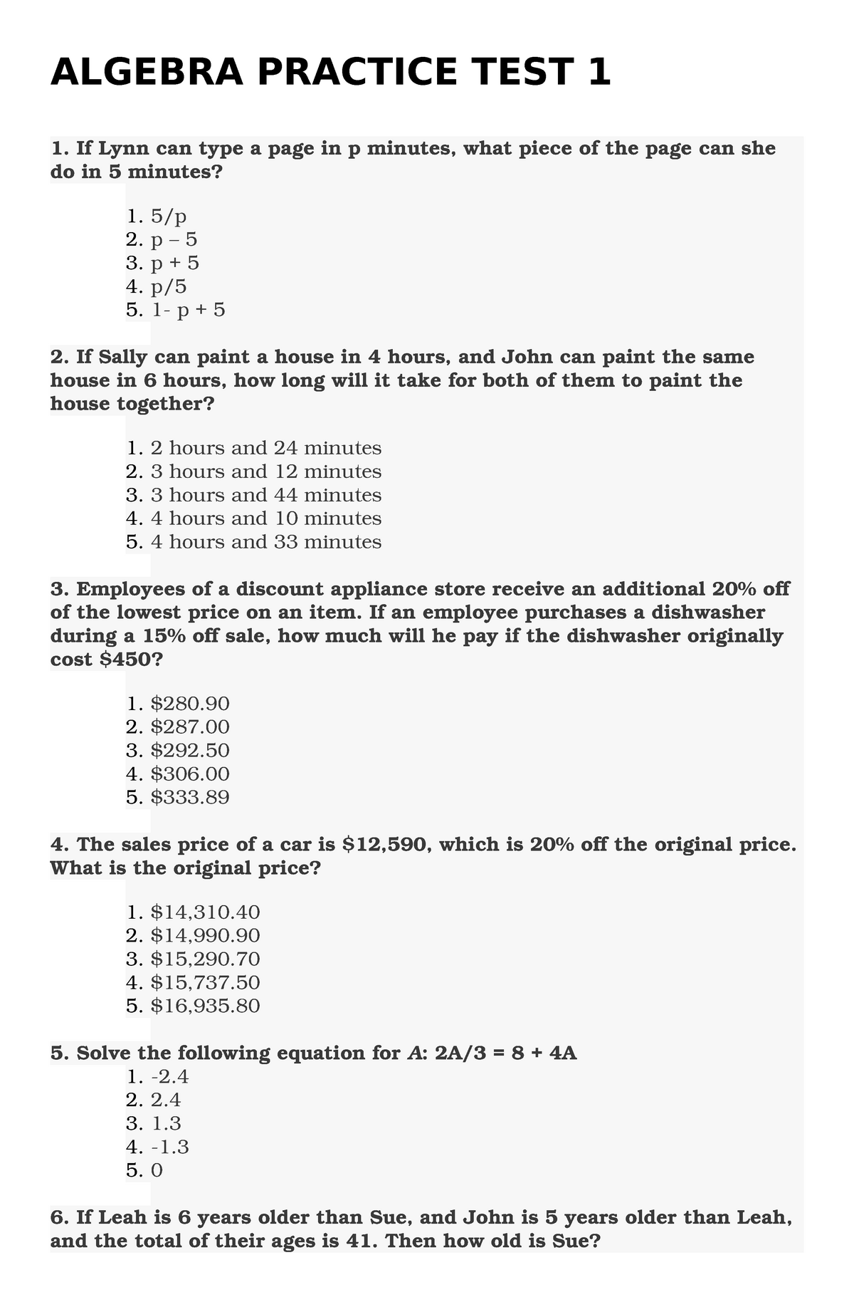 problem solving practise test