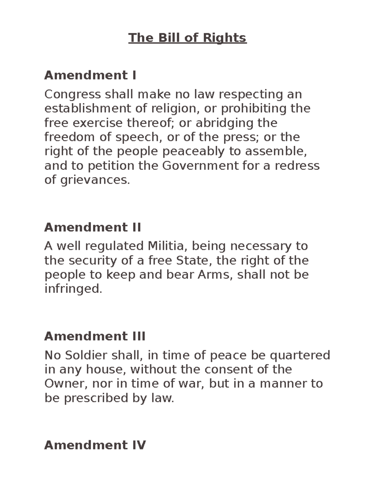 Every type of assignment - The Bill of Rights Amendment I Congress ...