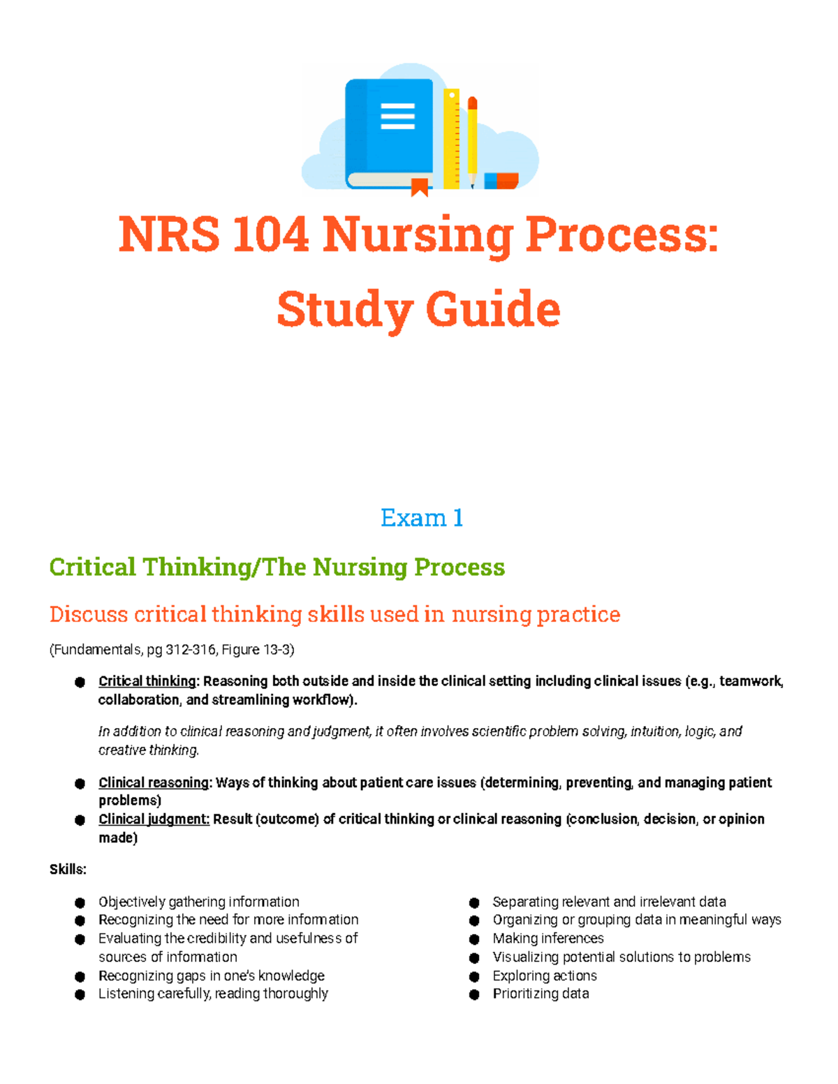Nursing Process Study Guide - NRS 104 Nursing Process: Study Guide Exam ...