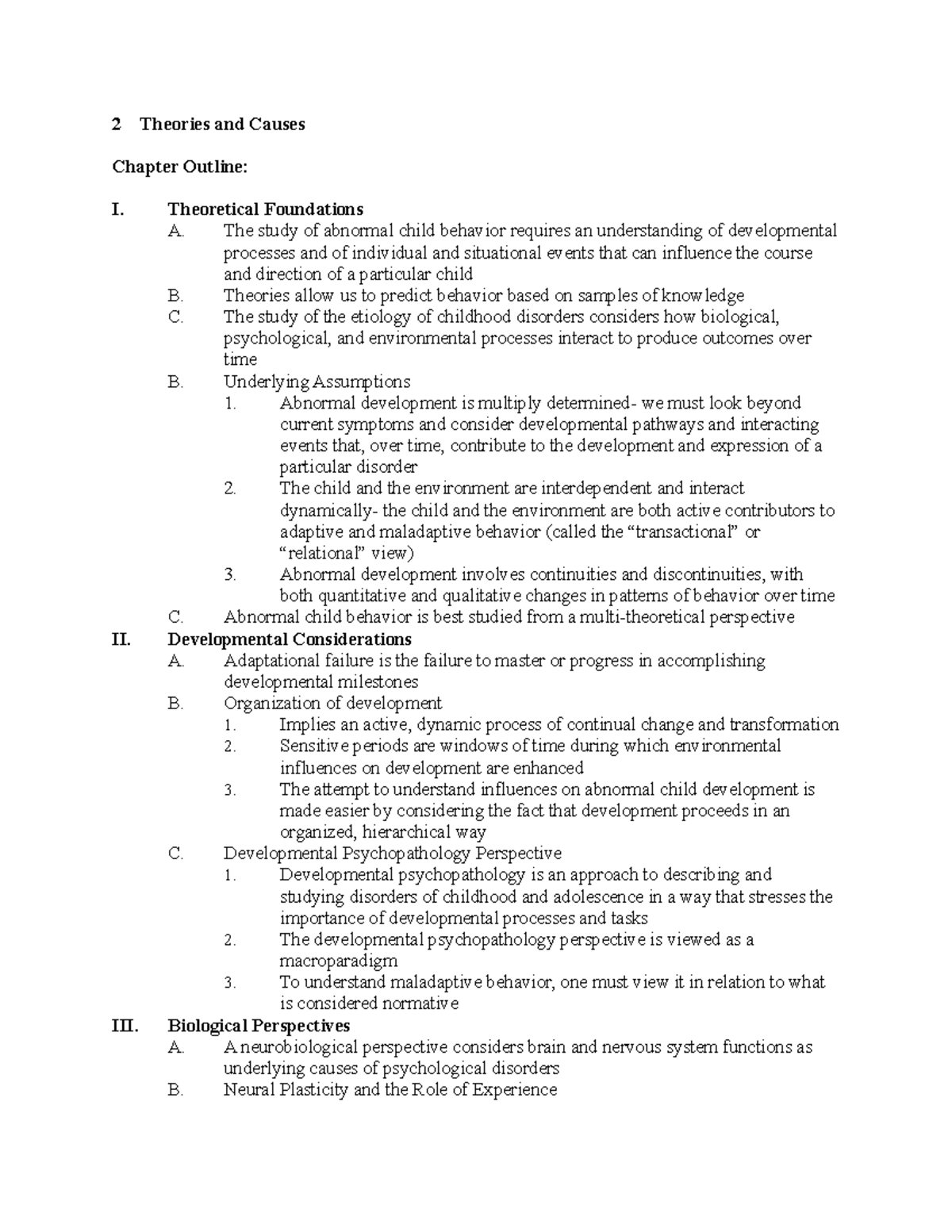 Swrk 6390 notes ch2 - 2 Theories and Causes Chapter Outline: I ...