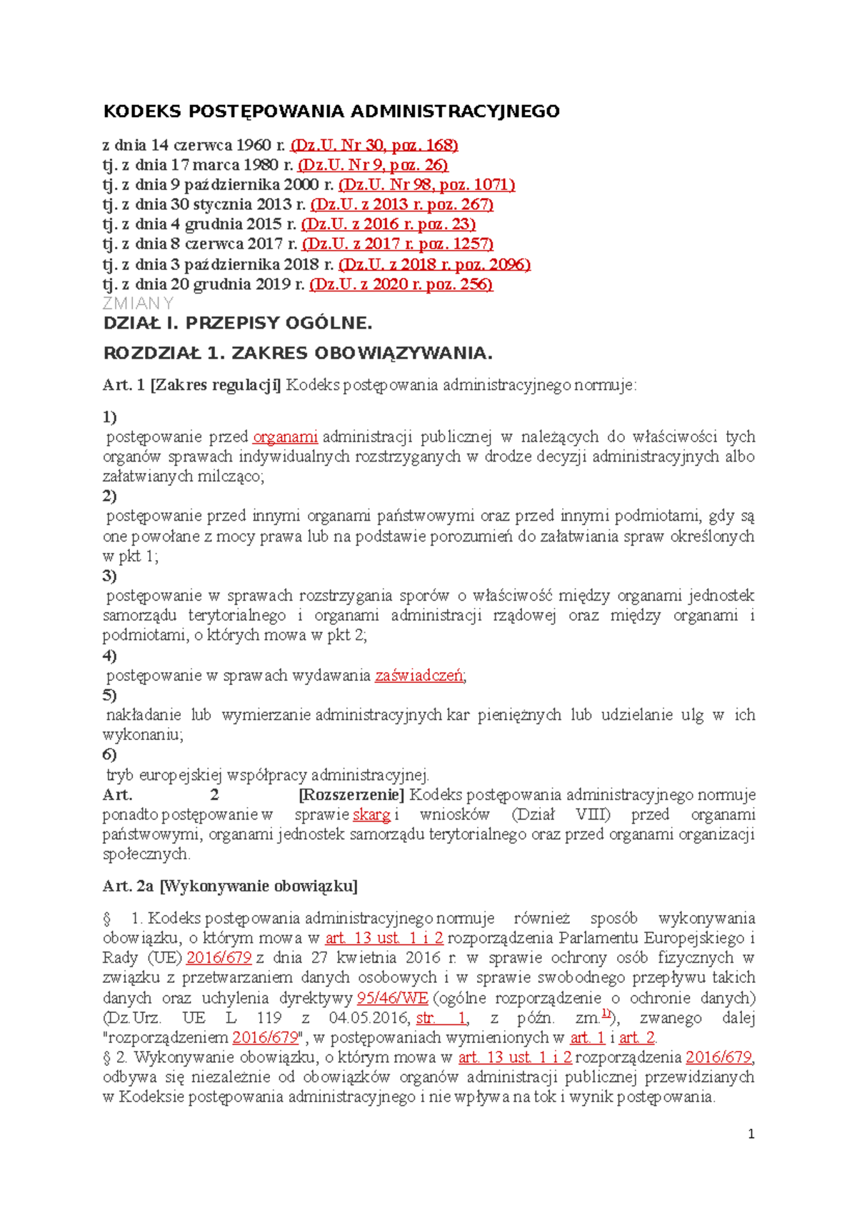 Kodeks Postępowania Administracyjnego Ustawa Z Dnia 14 Czerwca 1960 Sprawdzian