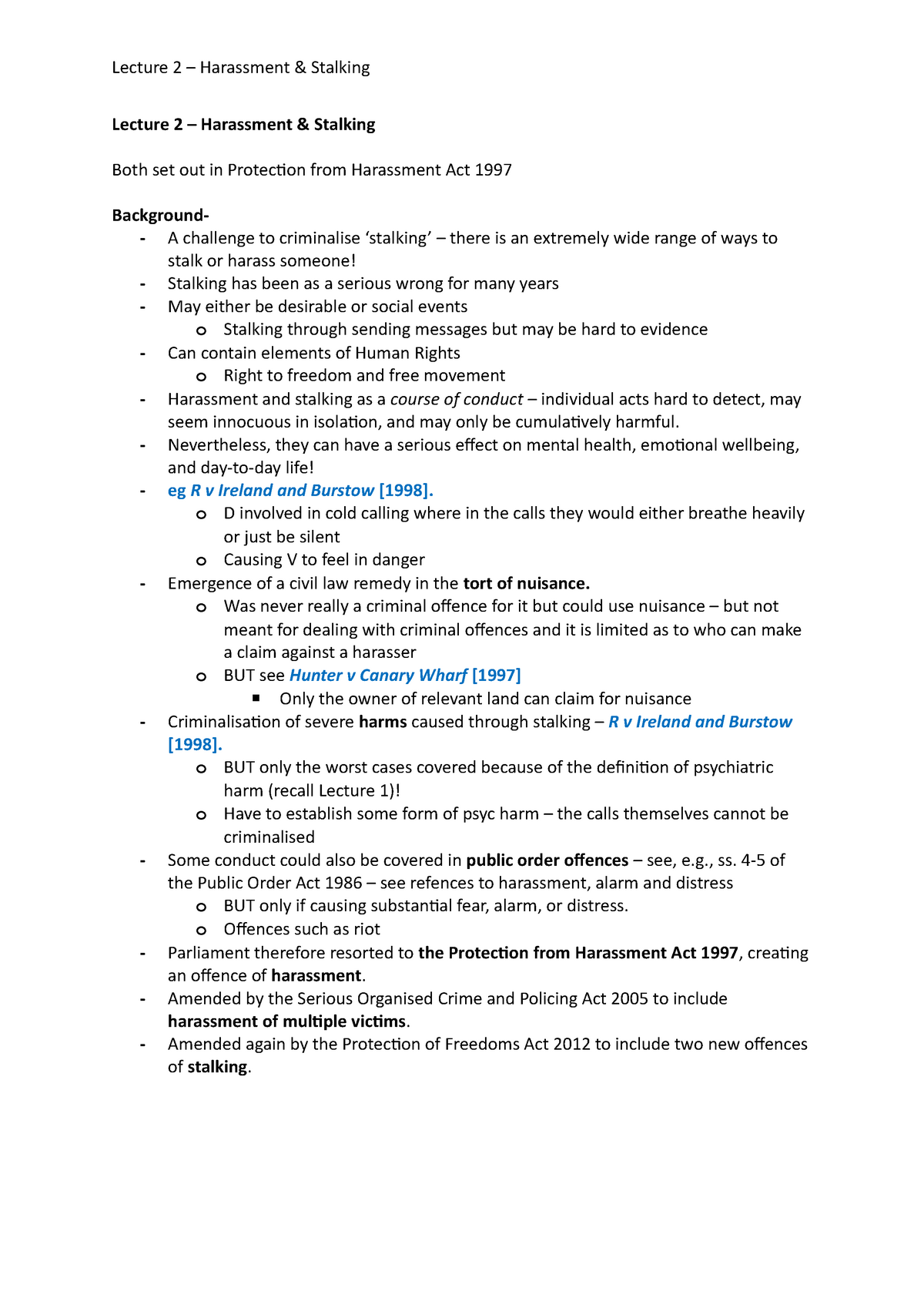 Lecture 2 - Stalking And Harassment - Lecture 2 – Harassment & Stalking ...