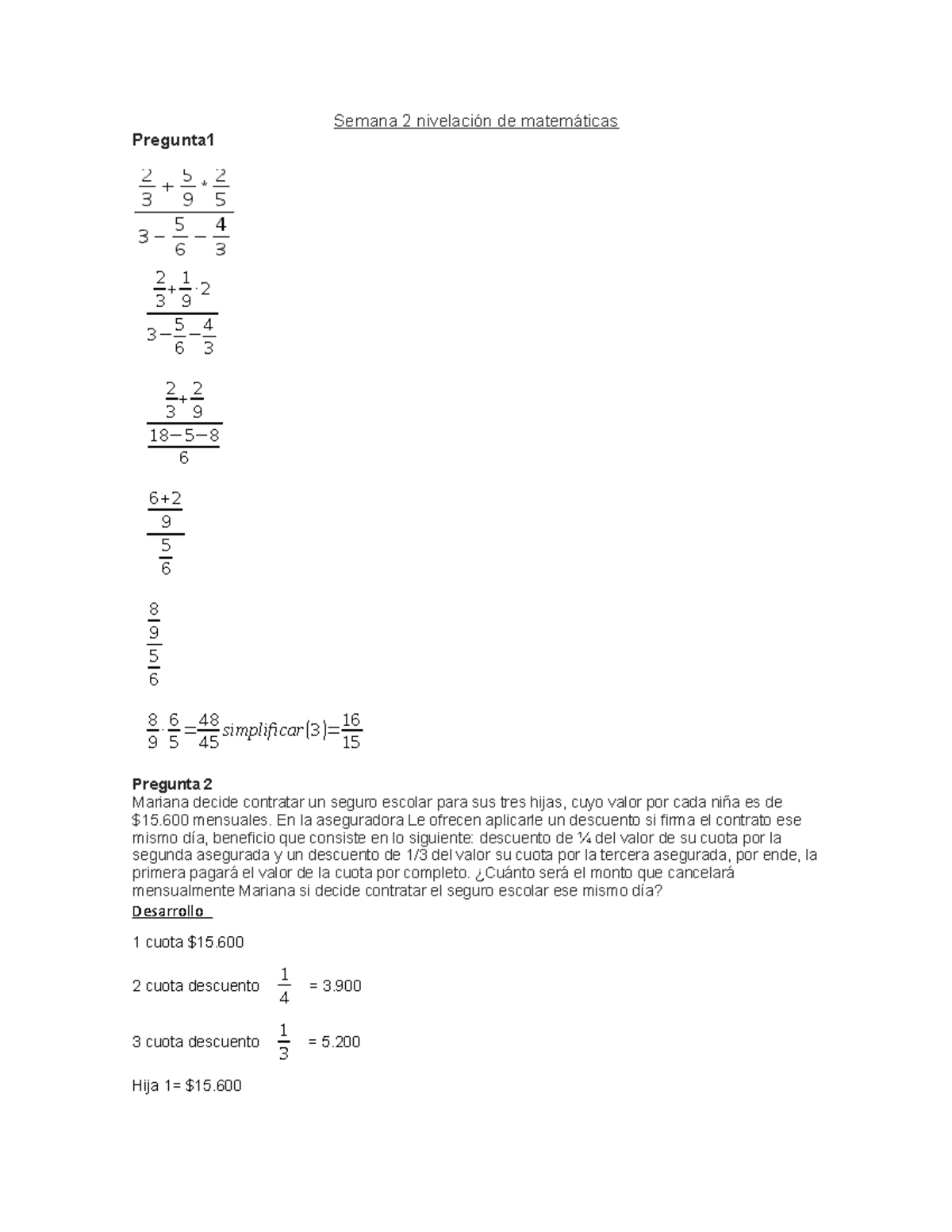 Cuestionario 2 Nivelacion De Matematicas Semana 2 Nivelaci n De