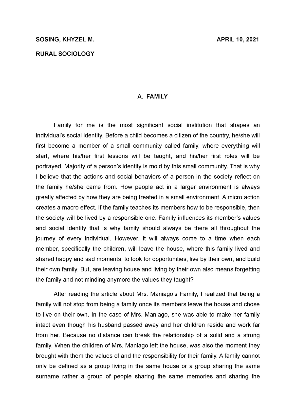 an essay on ideal family