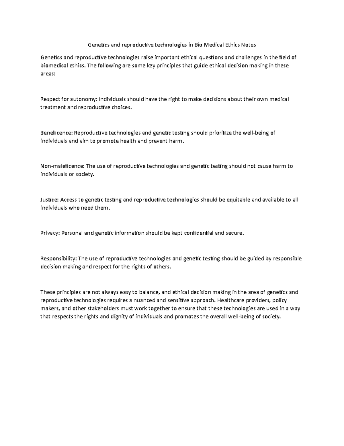 Genetics and reproductive technologies in Bio Medical Ethics Notes ...