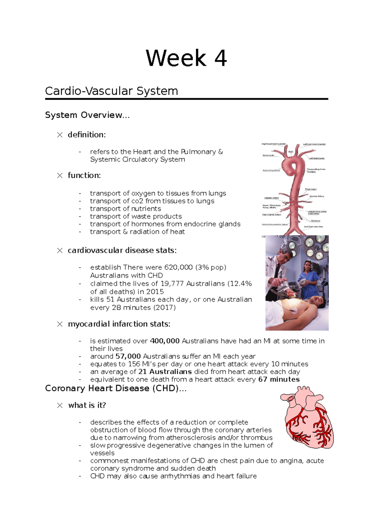 Nursing Care Notes wk 4 - Week 4 Cardio-Vascular System System Overview ...