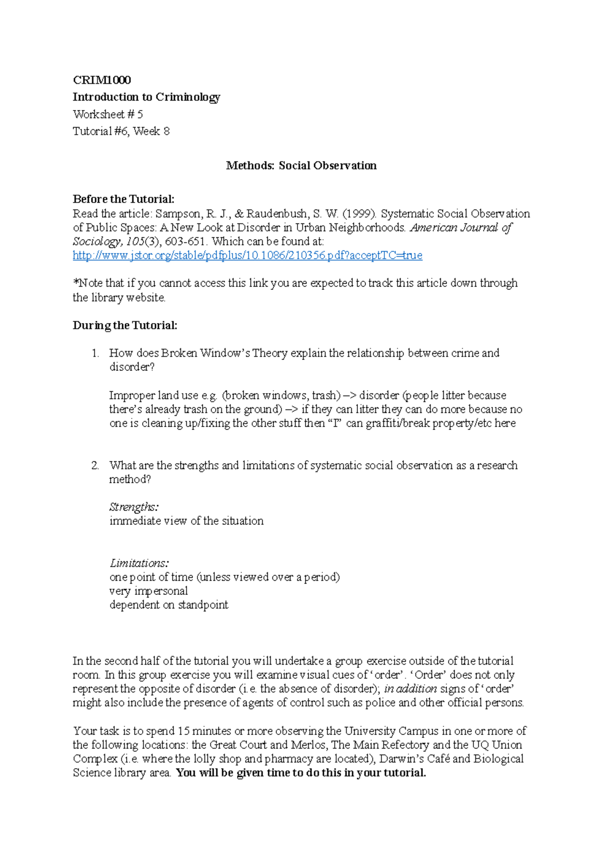 Tutorial 6 Systematic Social Observation - Introduction to Criminology ...