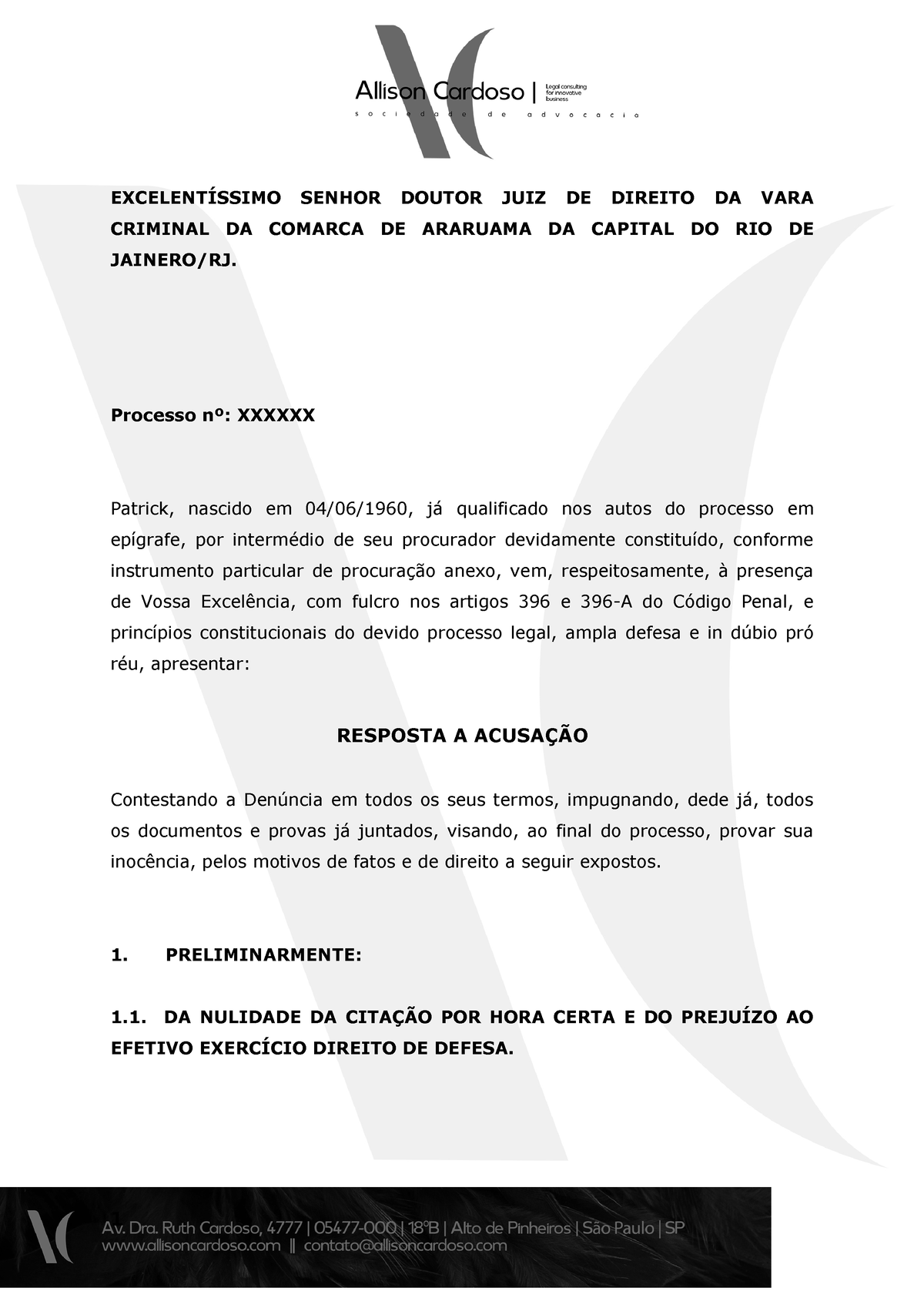 PeÇa 2 Resposta A Acusação ExcelentÍssimo Senhor Doutor Juiz De Direito Da Vara Criminal Da 5652