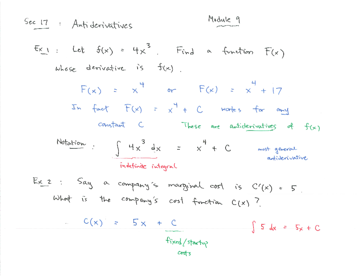 Nov 9 - Section 17 - Antiderivatives - MAT 143 - Studocu