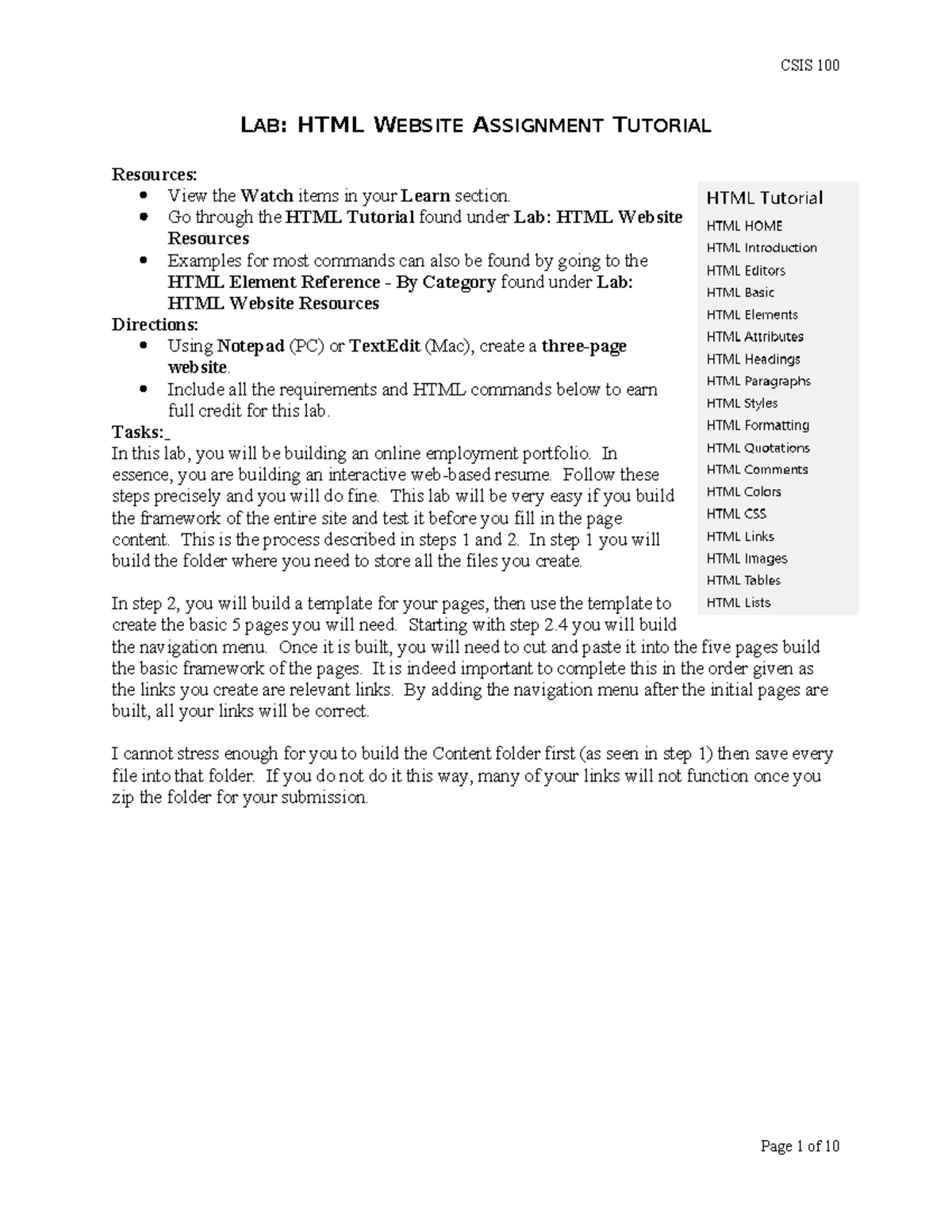 Lab HTML Website Assignment Tutorial - LAB: HTML WEBSITE ASSIGNMENT ...