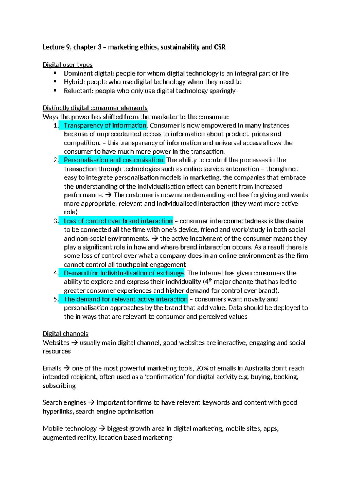 Lecture 9 marketing - notes - Lecture 9, chapter 3 – marketing ethics ...