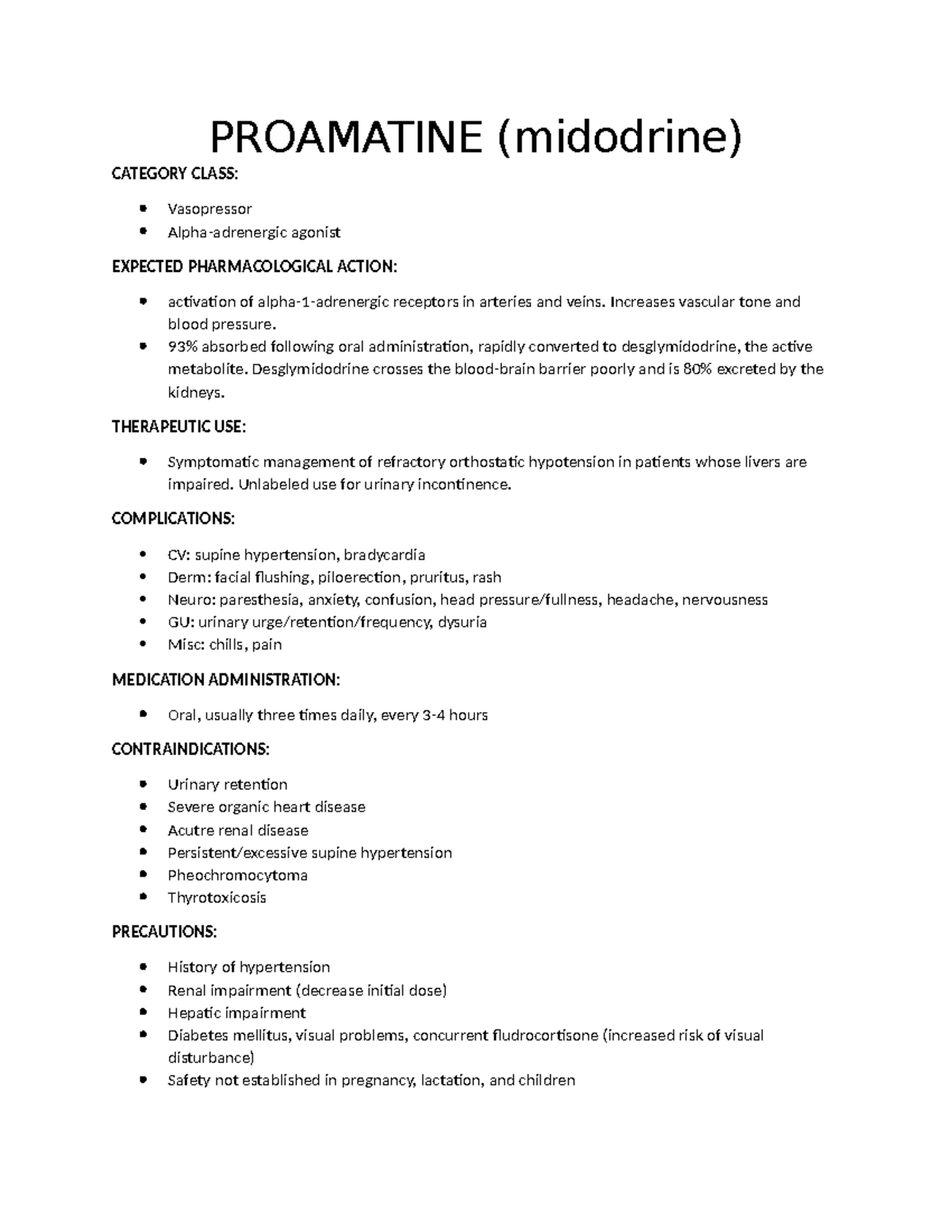 Midodrine med card - med card - PROAMATINE (midodrine) CATEGORY CLASS ...