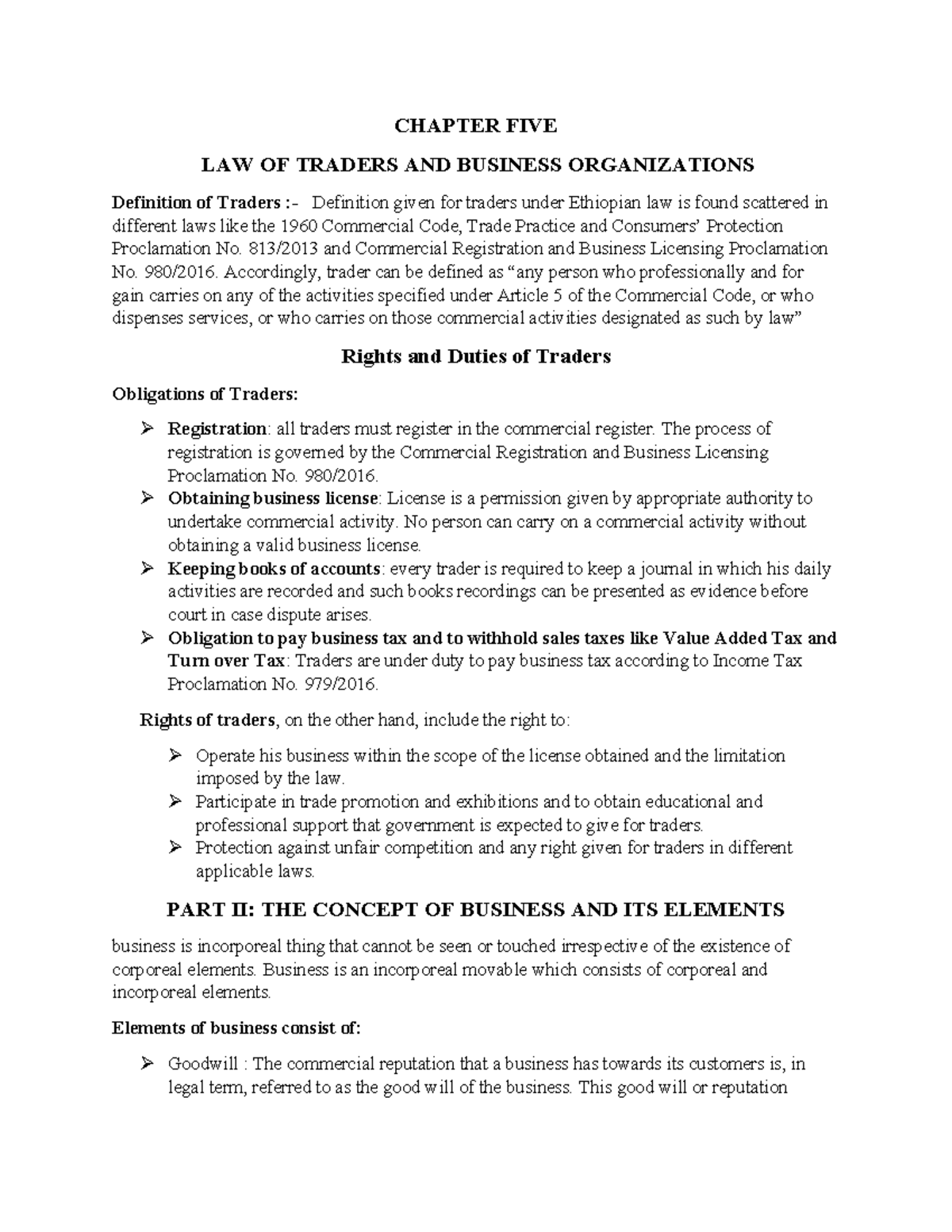 Business Law3 - CHAPTER FIVE LAW OF TRADERS AND BUSINESS ORGANIZATIONS ...