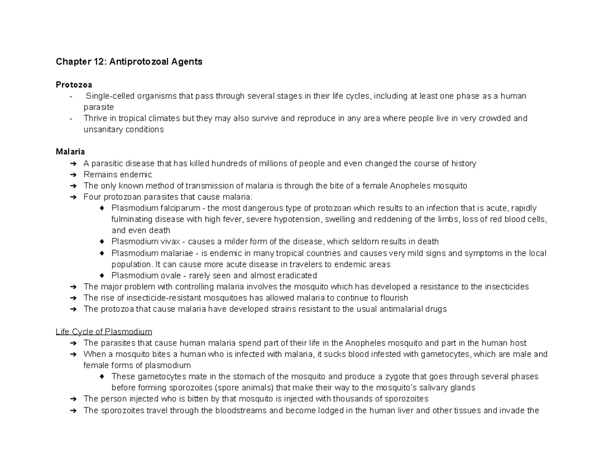 Chapter 12 Antiprotozoal Agents - Chapter 12: Antiprotozoal Agents ...