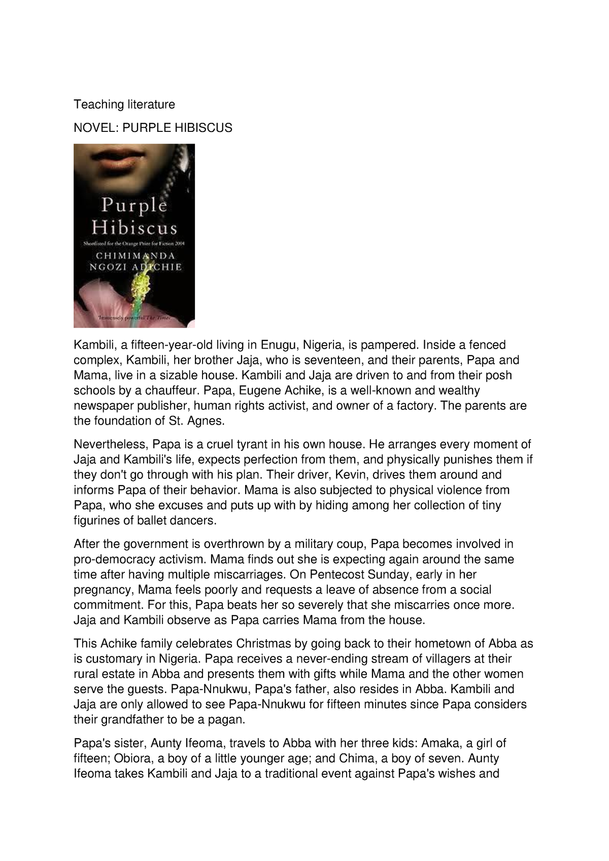 literary essay on purple hibiscus