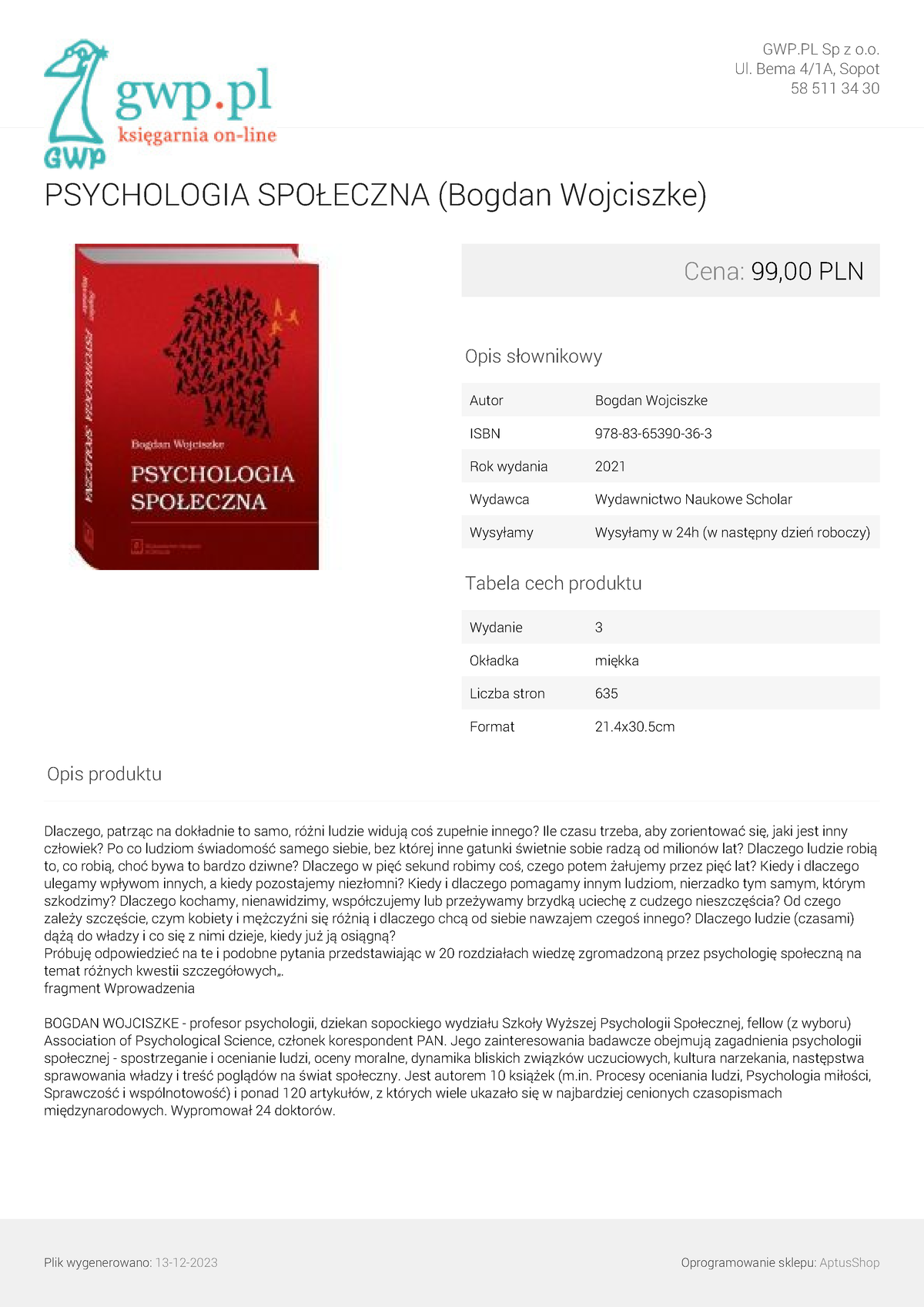 Psychologia Spoleczna Bogdan Wojciszke - GWP Sp Z O. Ul. Bema 4/1A ...