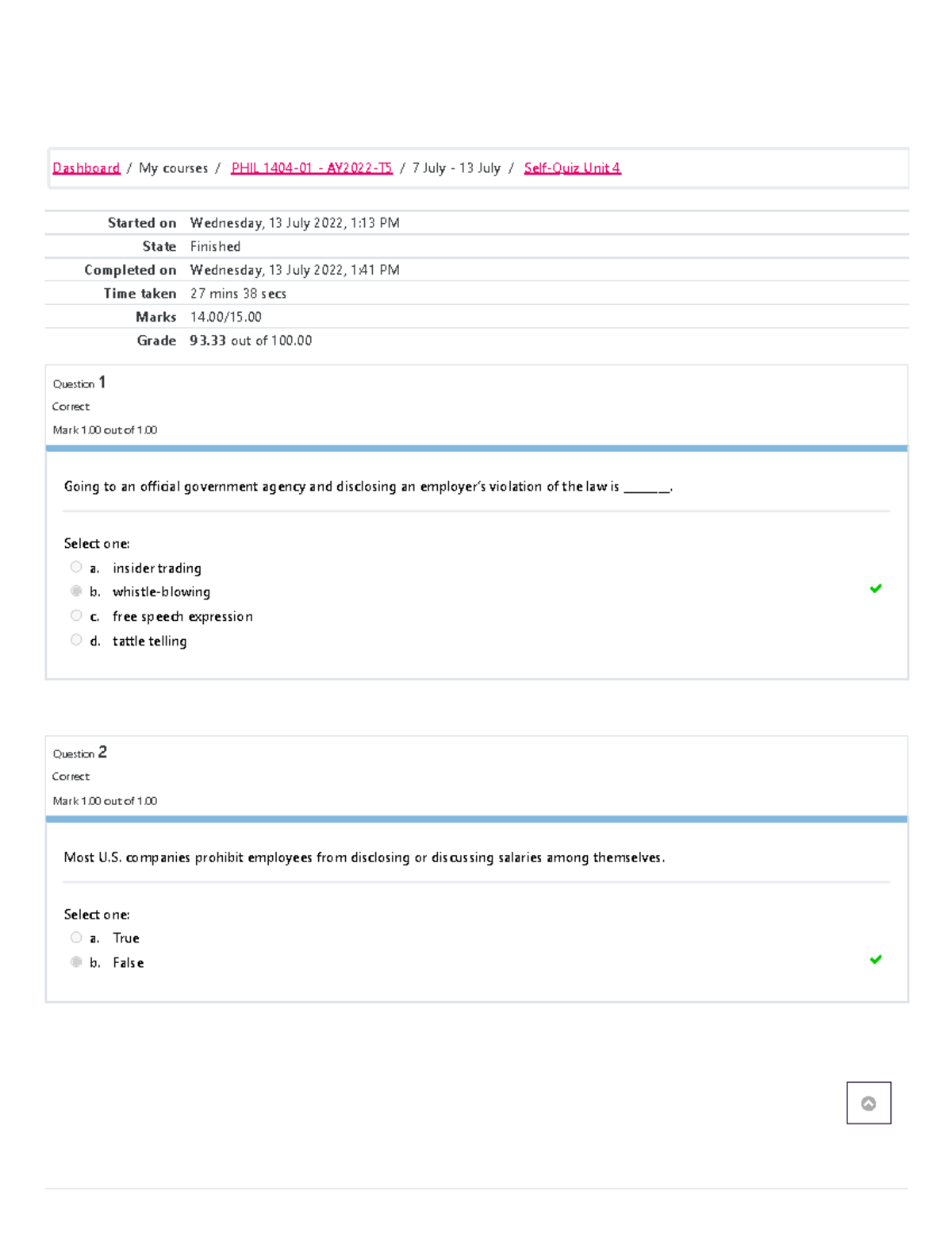 Self-Quiz Unit 4 Attempt Review First Try - Started On Wednesday, 13 ...