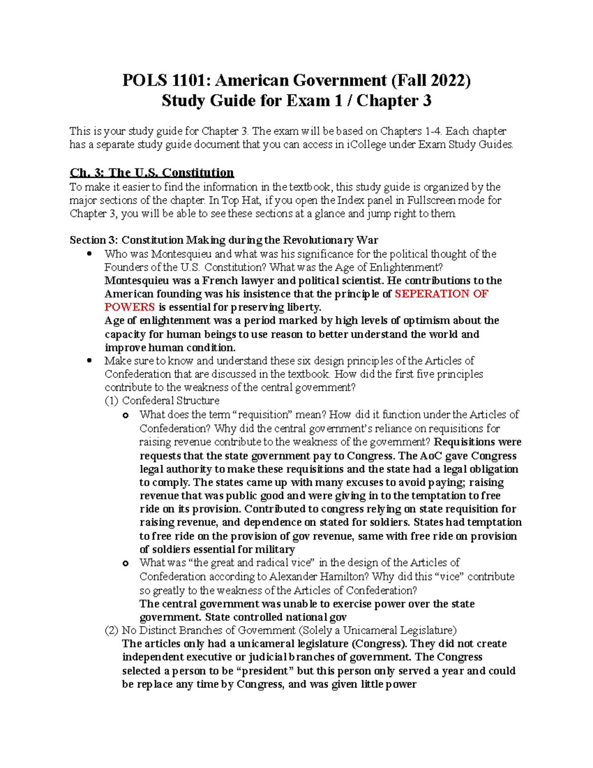 Chapter 3 Study Guide - POLS 1101: American Government (Fall 2022 ...