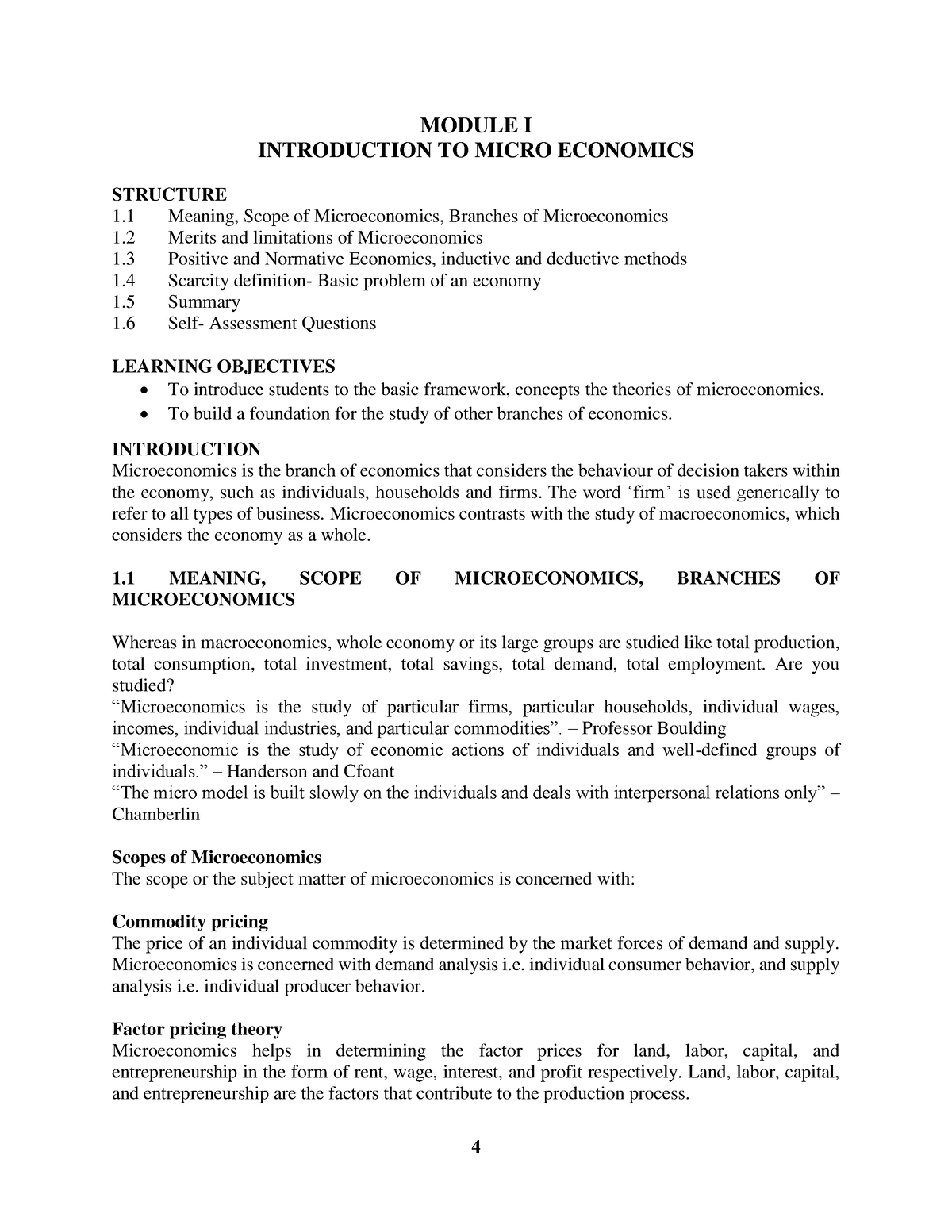 1-BA Micro Economics - MODULE I INTRODUCTION TO MICRO ECONOMICS ...