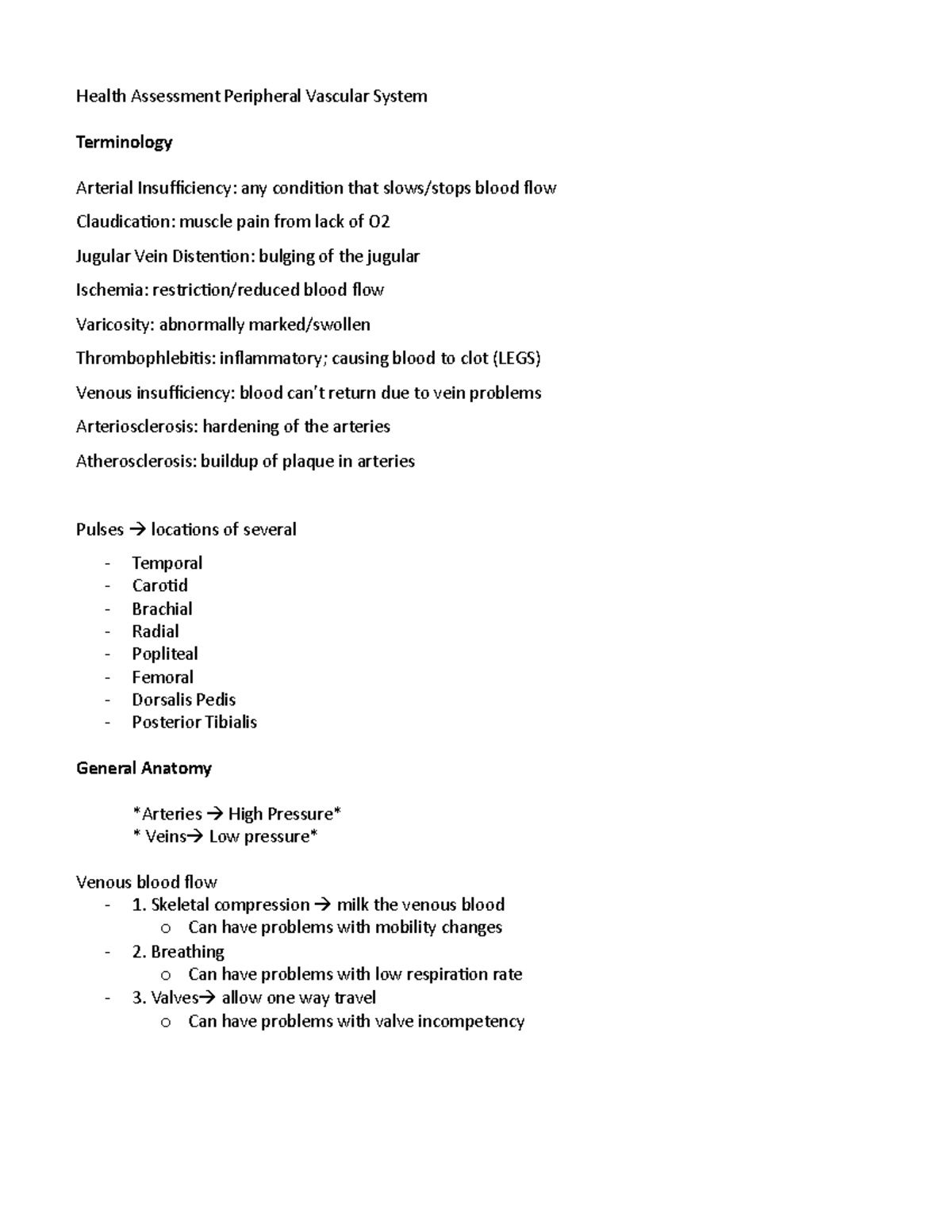 Health Assessment Peripheral Vascular System - Health Assessment ...