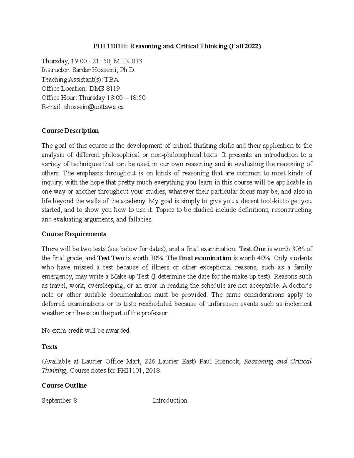 PHI 1101 Section H Fall 2022 syllabus PHI1101 uOttawa Studocu