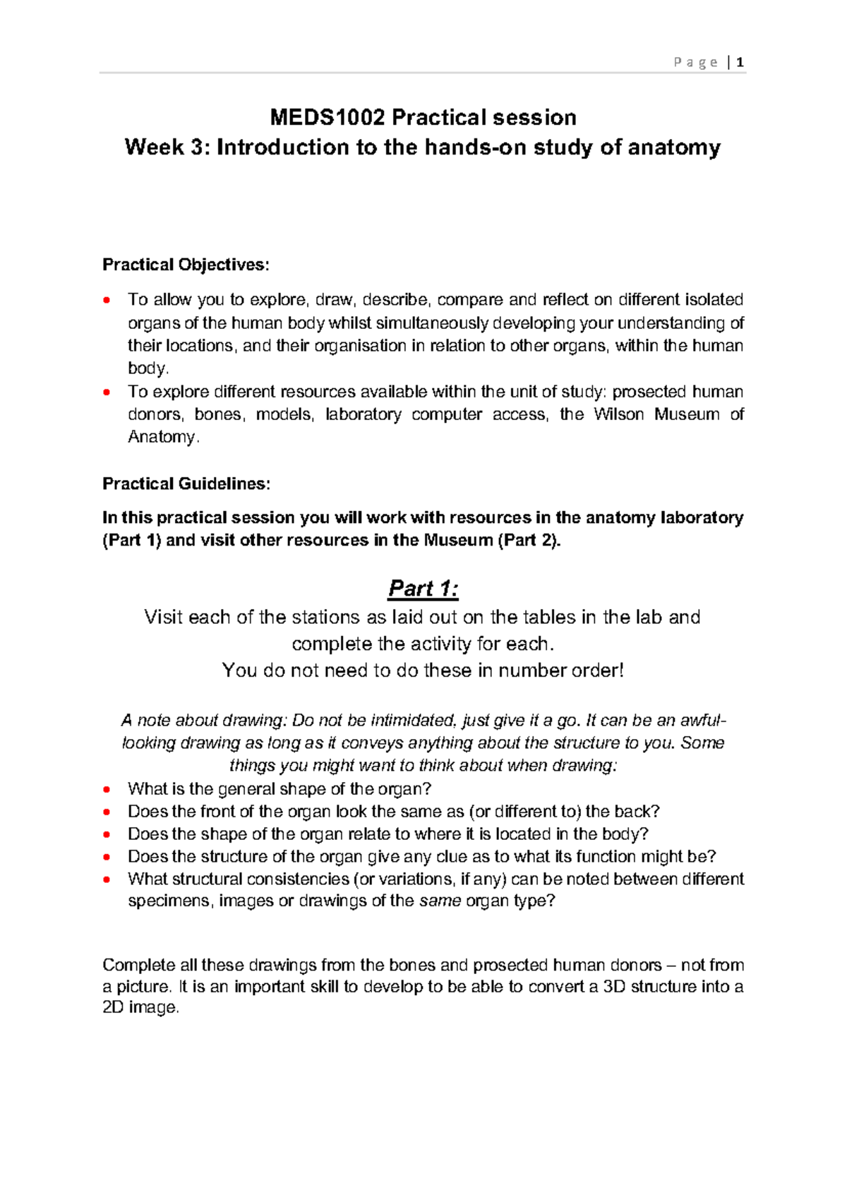 MEDS1002 Intro to Anatomy Practical Week 3 2024.pdf copy - MEDS 100 2 ...