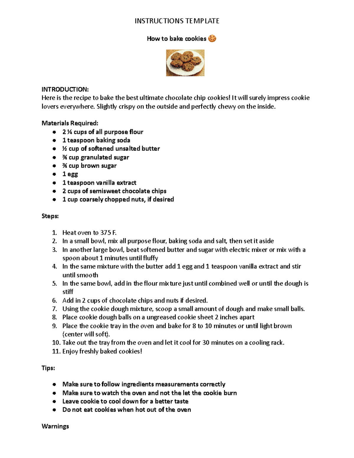 Lesson 3.1.1 Instructions Template - INSTRUCTIONS TEMPLATE How to bake ...