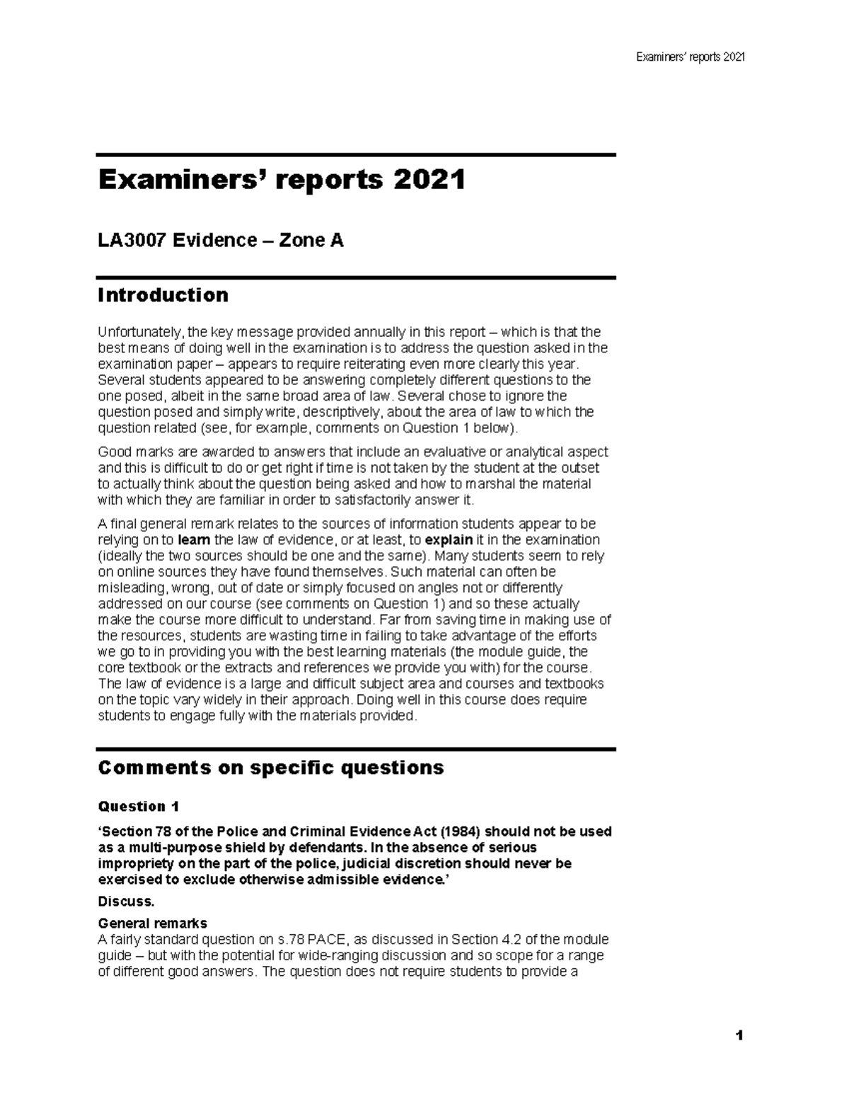 Evidence report 2021 A - Examiners’ reports 2021 Examiners’ reports ...