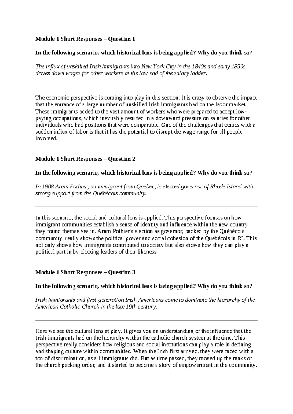 Mod 1-2 questions - Full Credit - Module 1 Short Responses – Question 1 ...