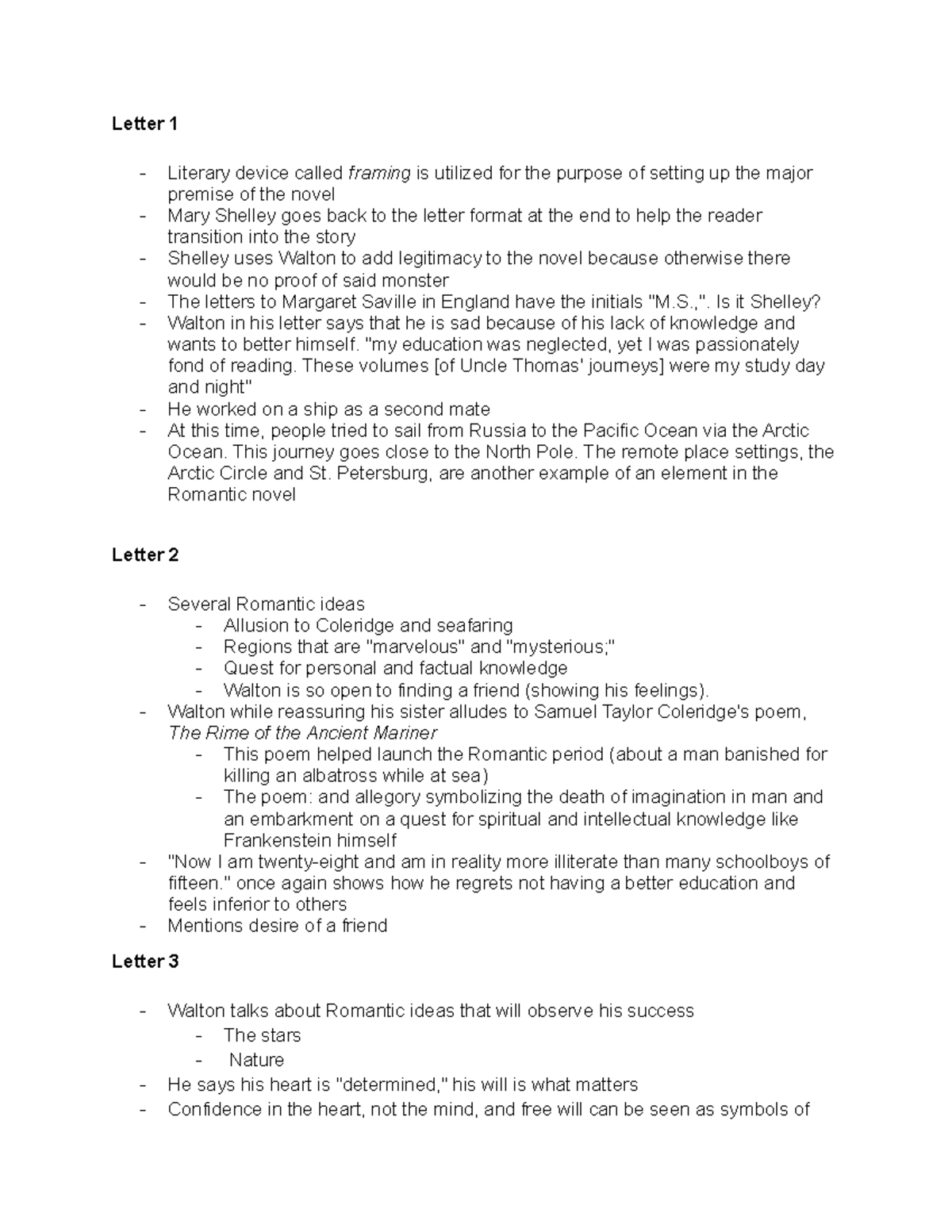 Frankenstein Analysis Letter 1 Literary device called framing is