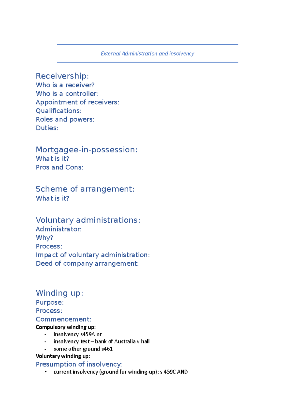 External Administration and insolvency External Administration and