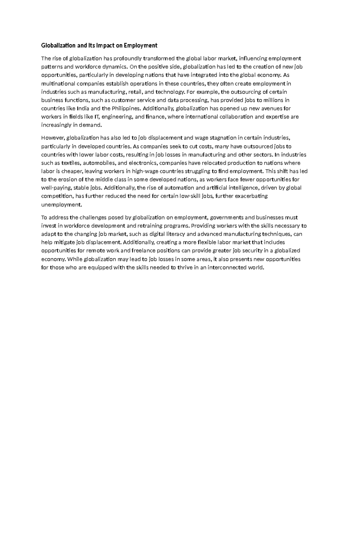 Globalization and Its Impact on Employment - On the positive side ...