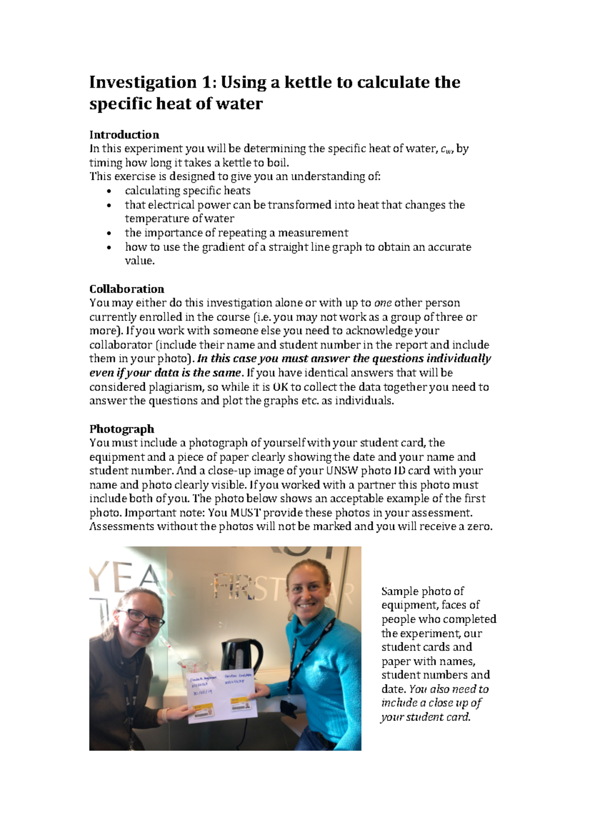 Investigation 1 Investigation 1 Using a kettle to calculate the
