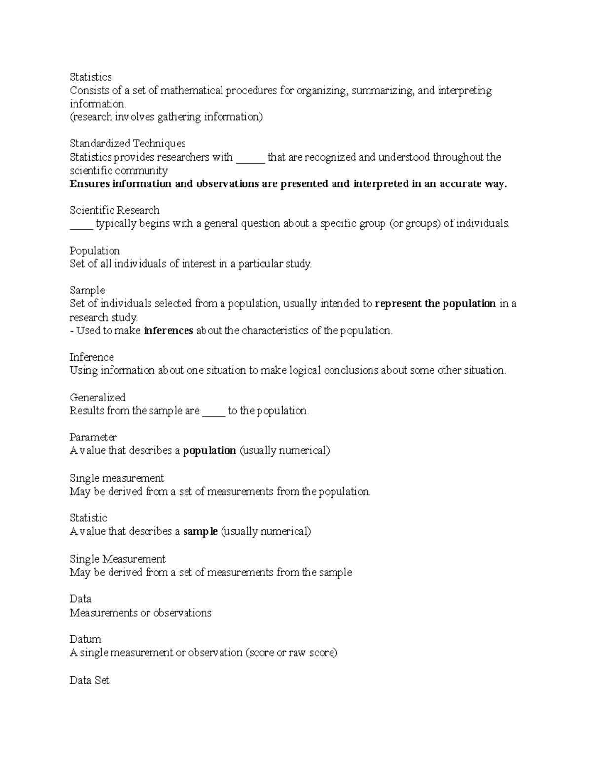 Statistics ch. 1 - Stats chapter 1 lecture - Statistics Consists of a ...