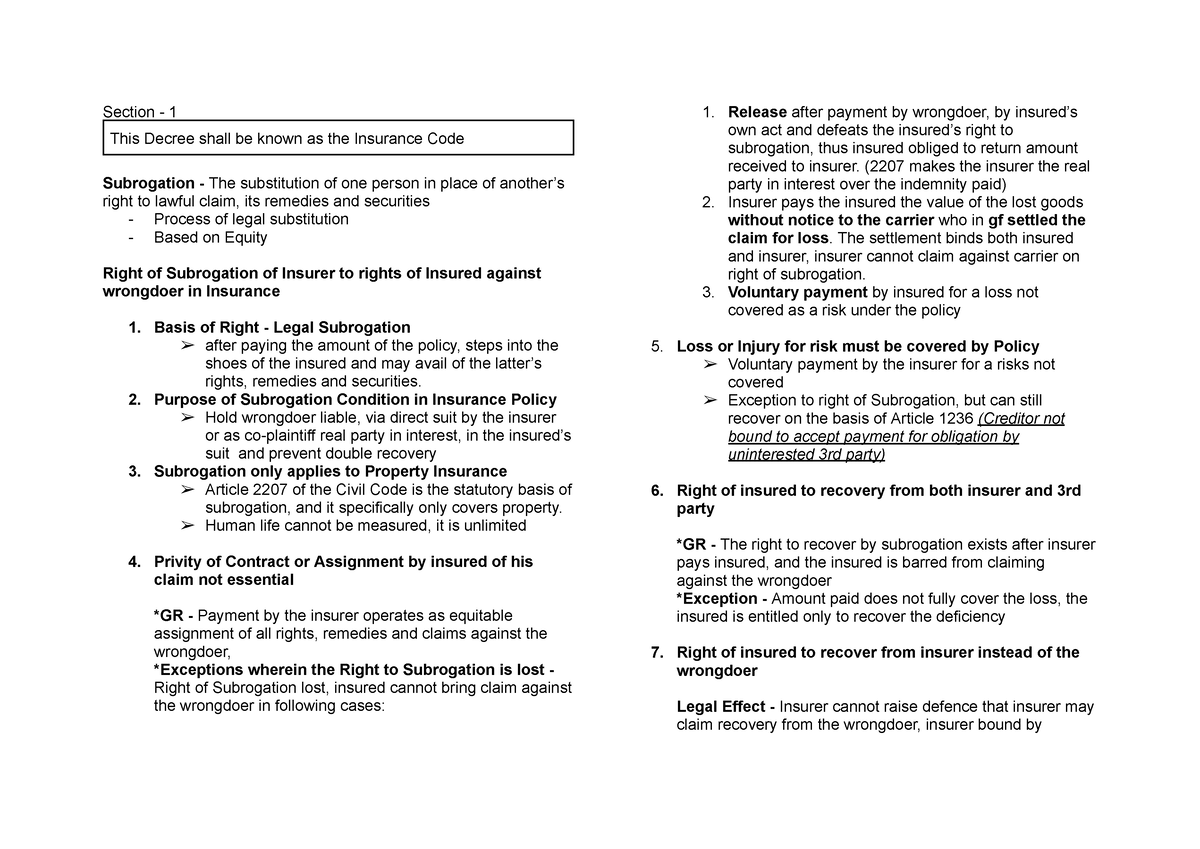 Insruance Reviewer Doc Ylagan - Section - 1 This Decree shall be known ...