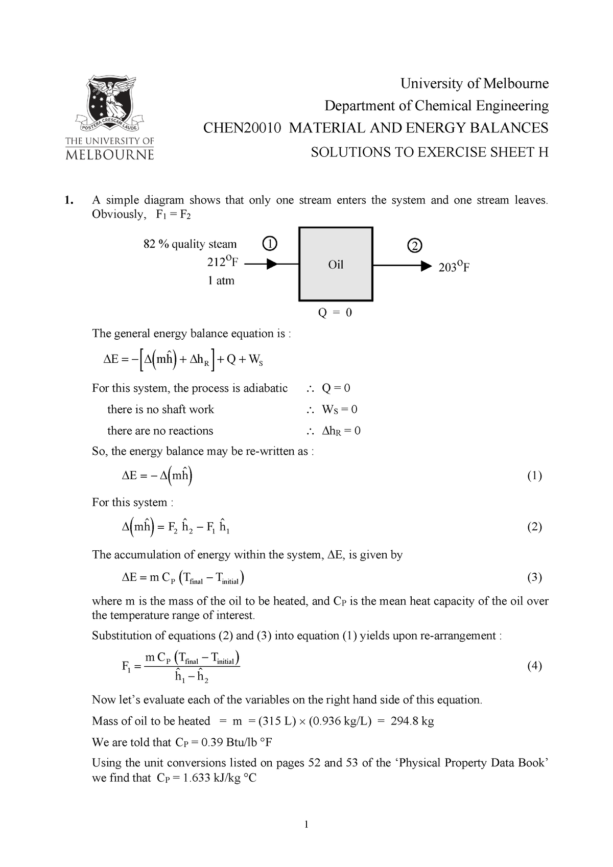 MEB Exercise Sheet H Solutions - University of Melbourne Department of ...