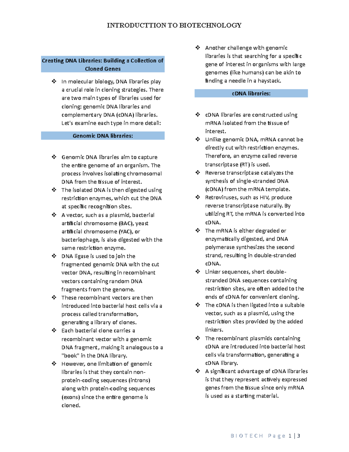 Introduction to Biotechnology Chapter 13 Genomic Libraries ...