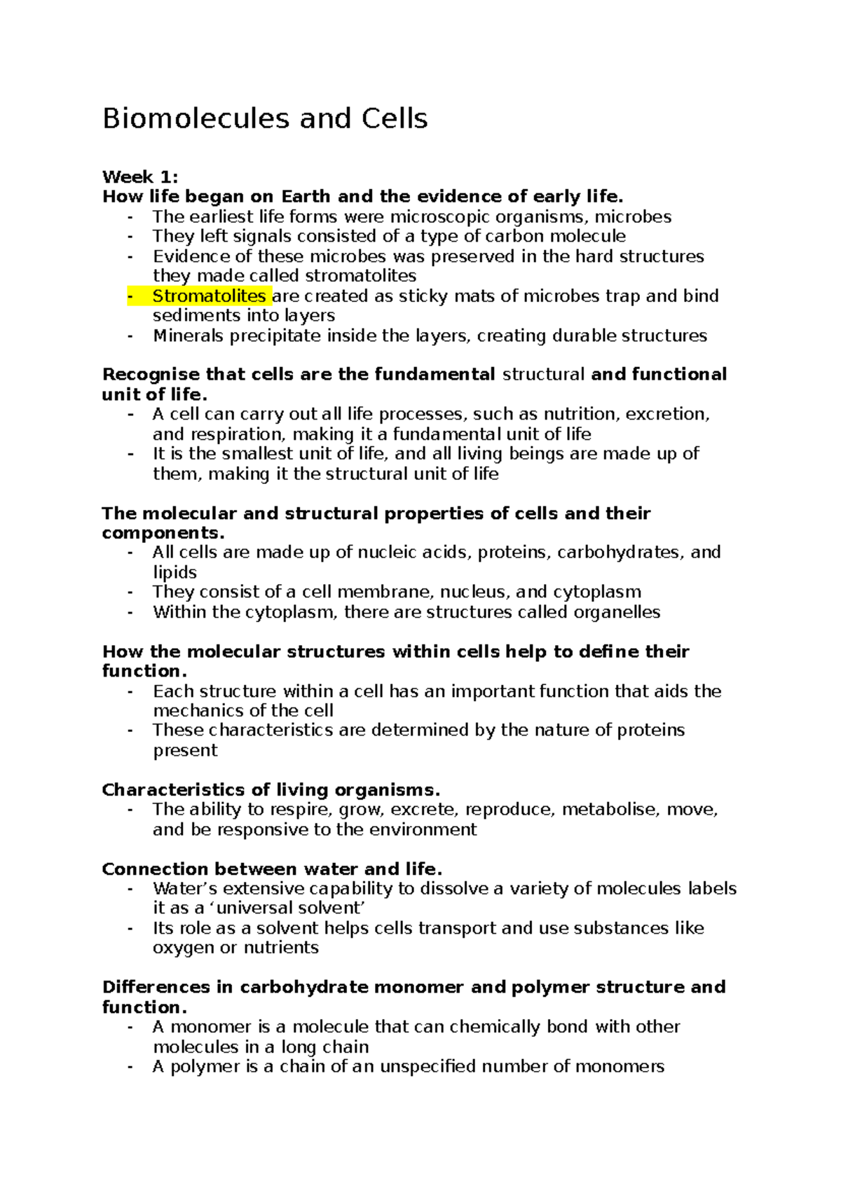 Biomolecules and Cells Biomolecules and Cells Week 1 How life began