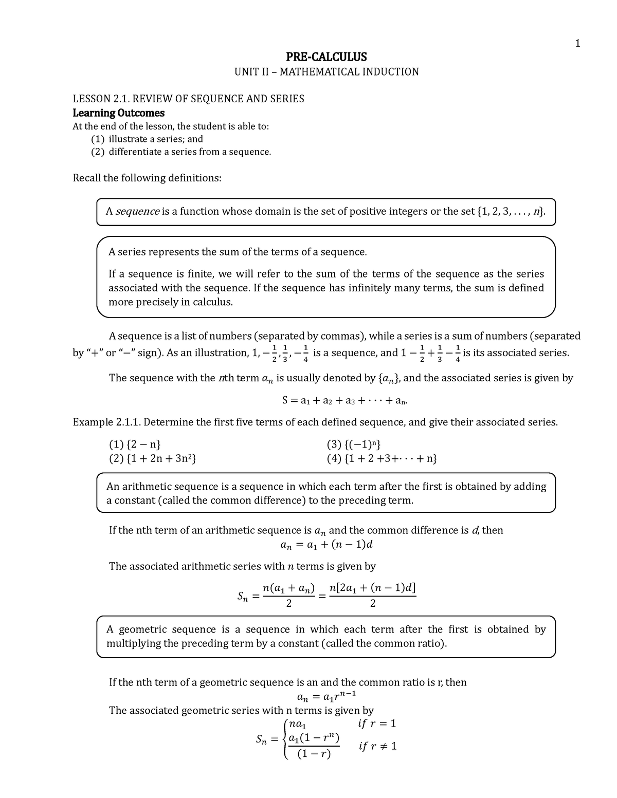 PRE Calculus UNIT II Updated - PRE-CALCULUS UNIT II – MATHEMATICAL ...