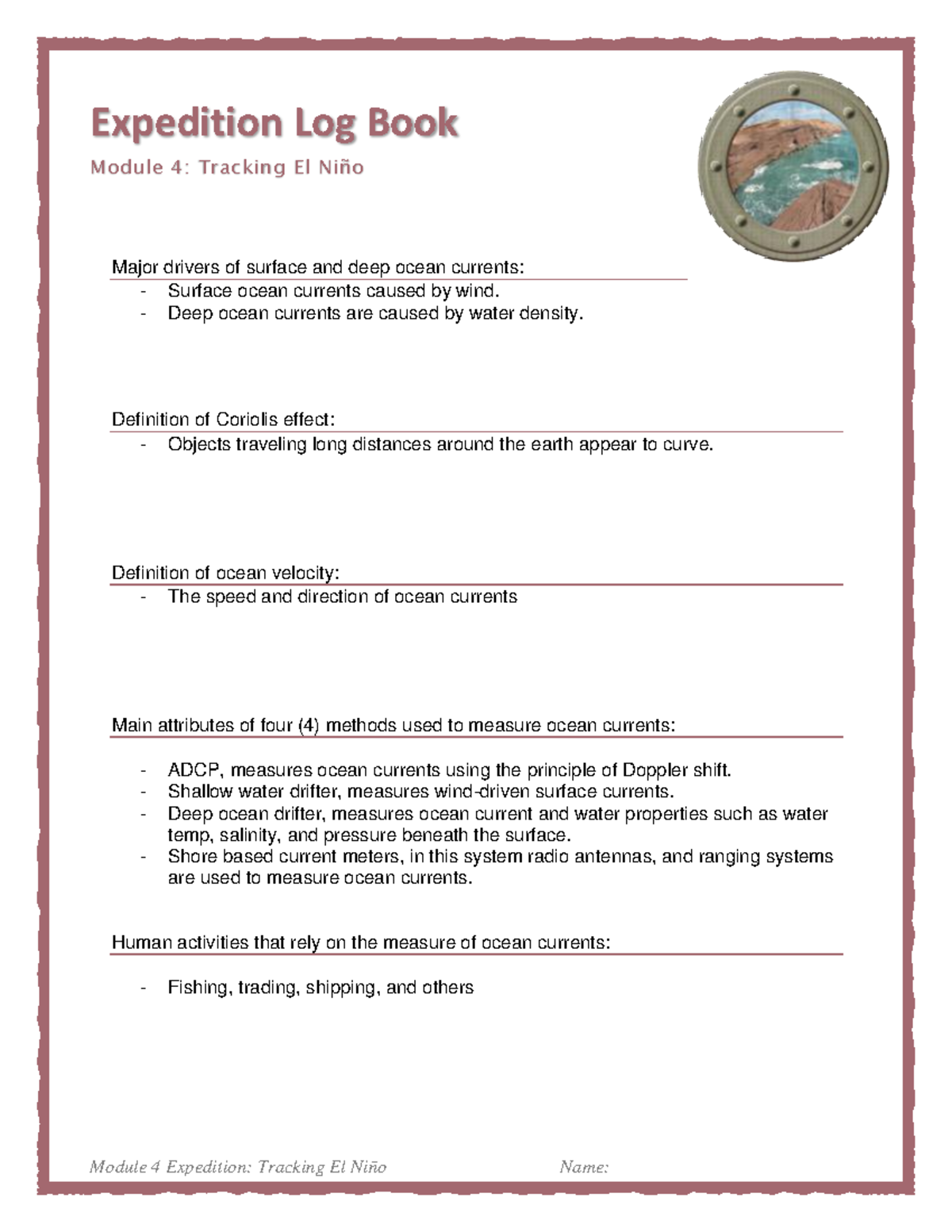 Log Book 4 - ppppppppppp - Expedition Log Book Module 4 : Tracking El ...
