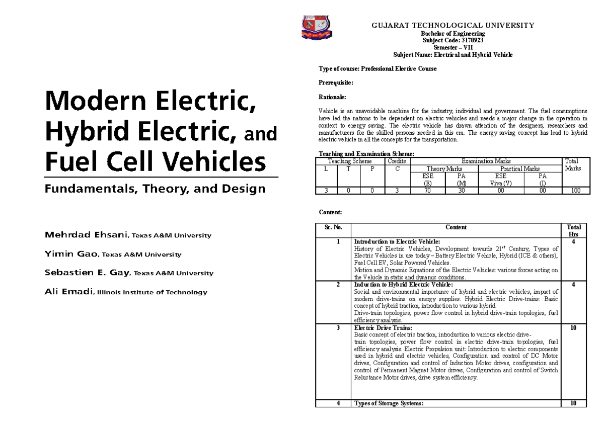 1 EHV book Electrical and hybrid vehicle Fundamentals, Theory, and