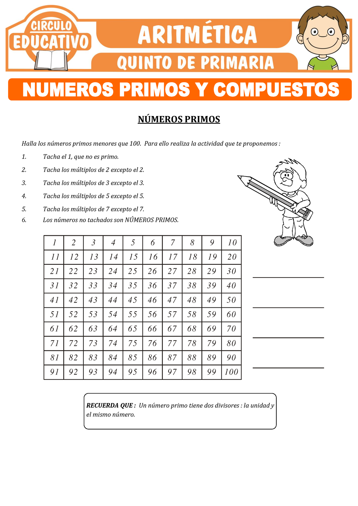 Los Numeros Primos Y Compuestos Para Quinto De Primaria Circulo