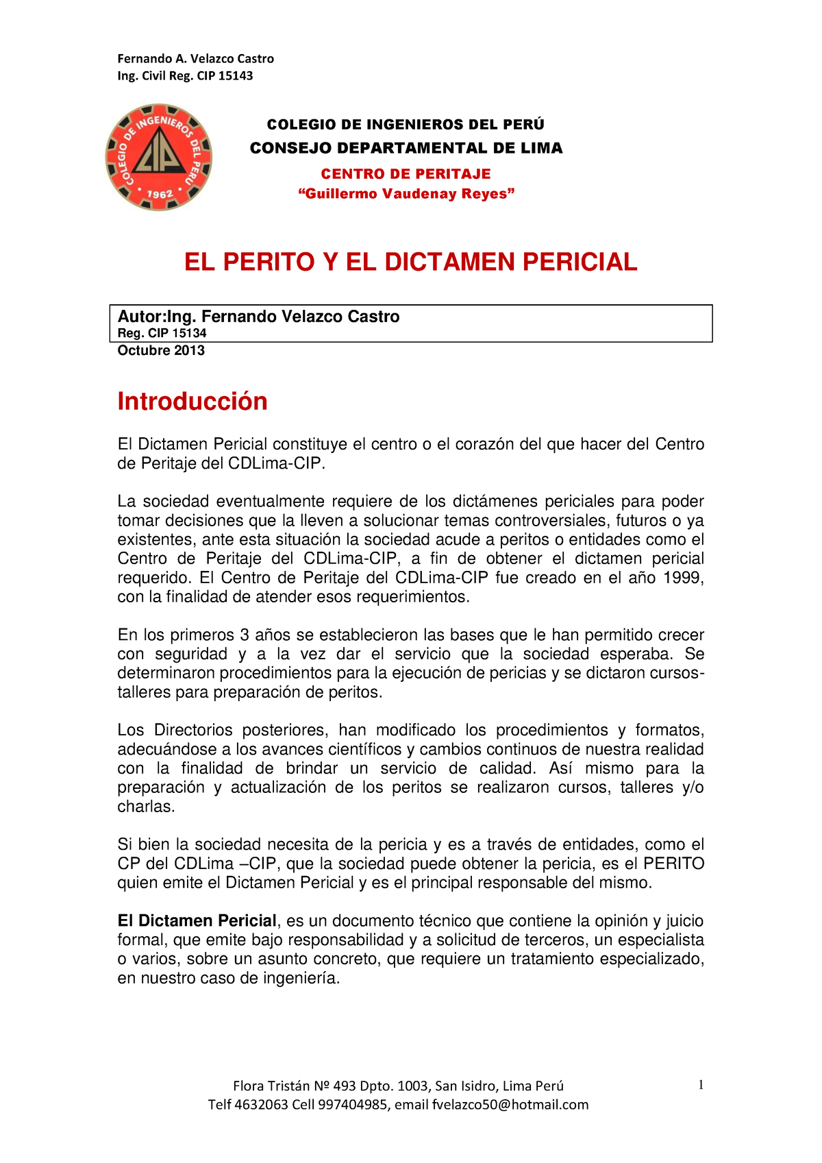 Perito Dictamen Pericial 2013 - Ing. Civil Reg. CIP 15143 Flora Trist·n ...