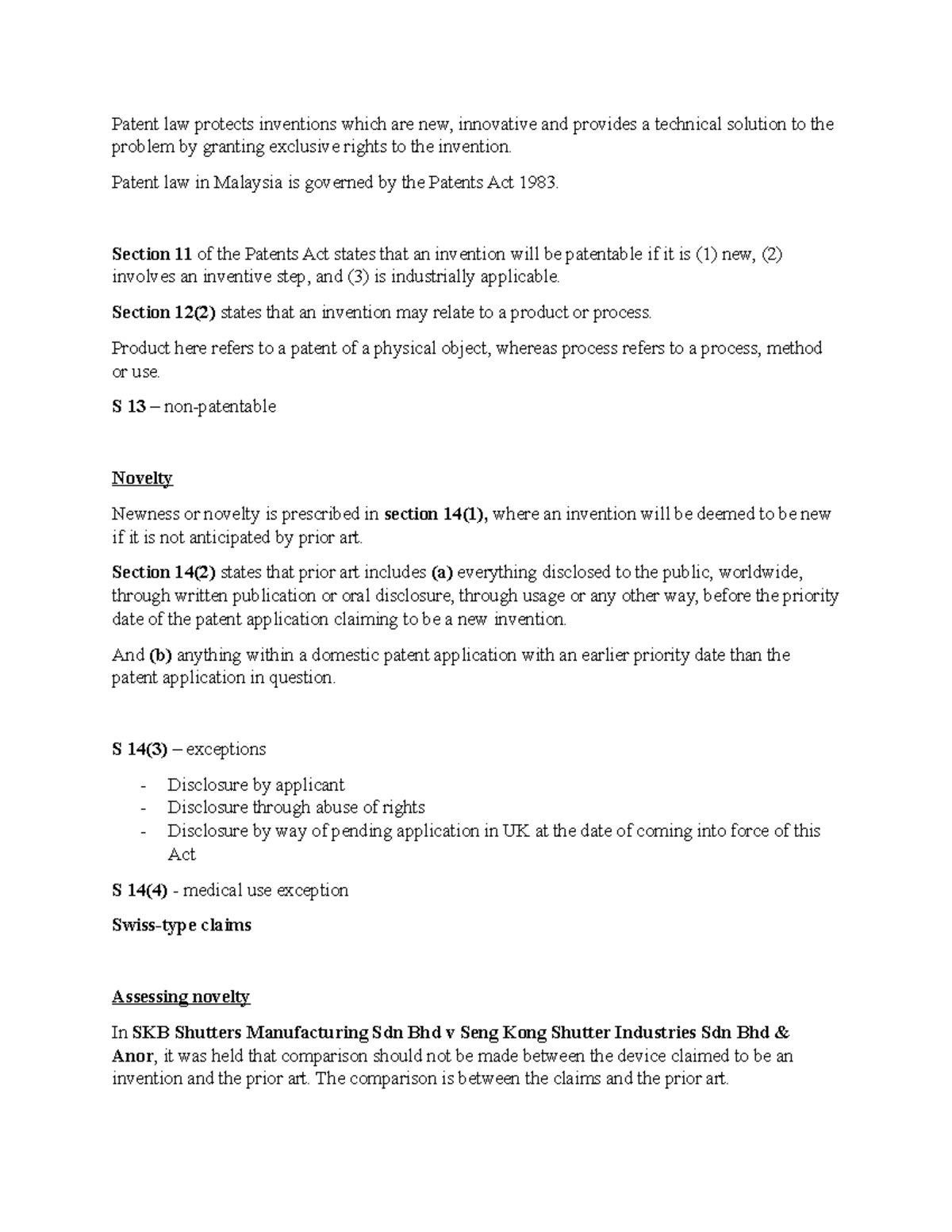 Note 3 - Patents - Patent law protects inventions which are new ...