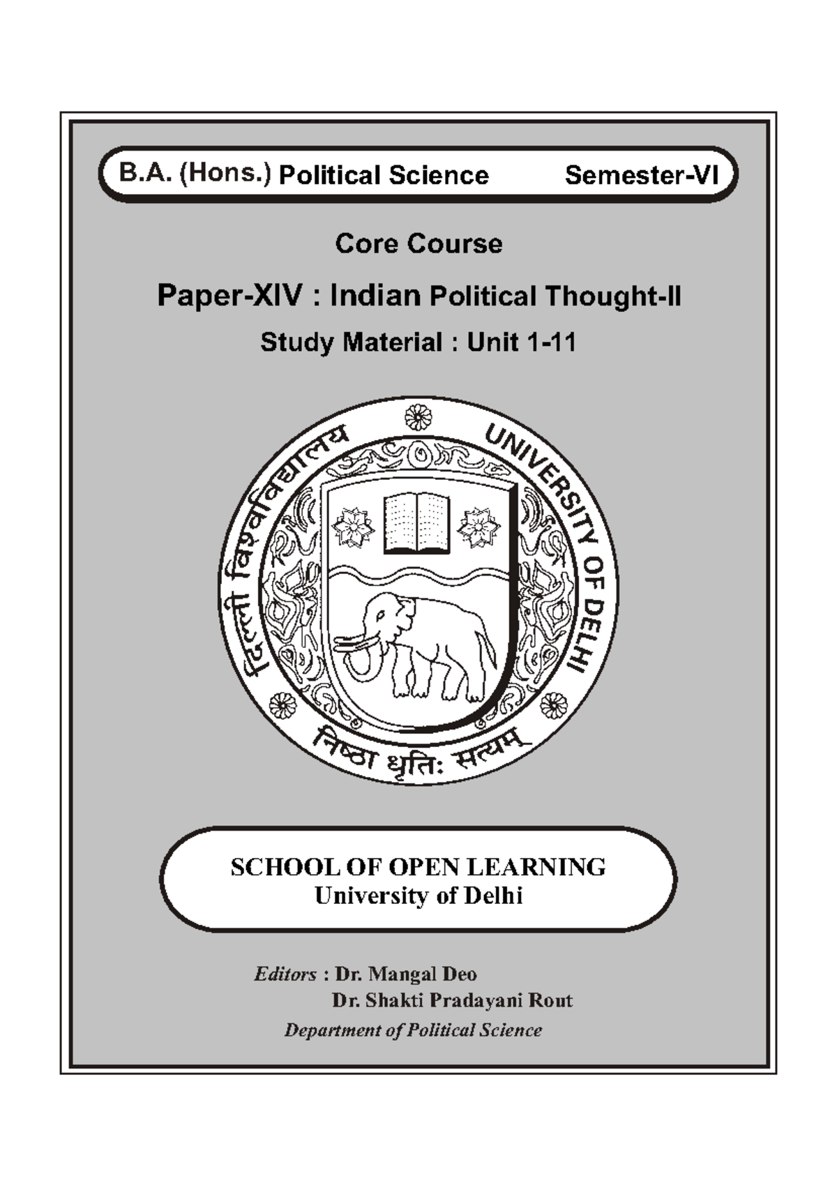 Indian political thought 2 SOL - Core Course Paper-XIV : Indian ...