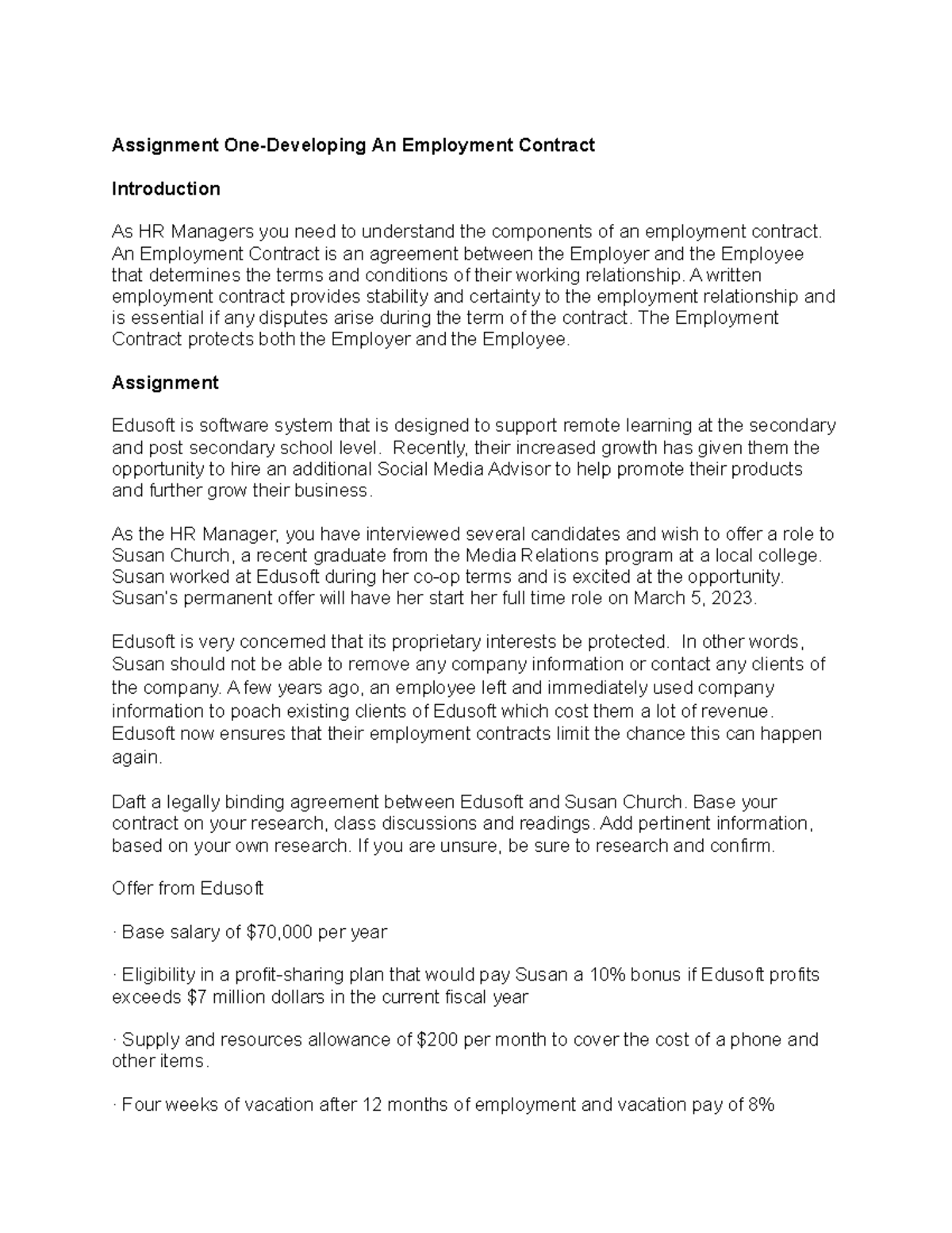 employment agreement assignment